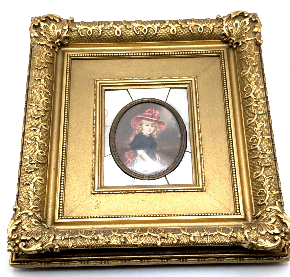 Antique Portrait Miniature Labeled Princess Sophie Mother of Pearl Gilt Frame...