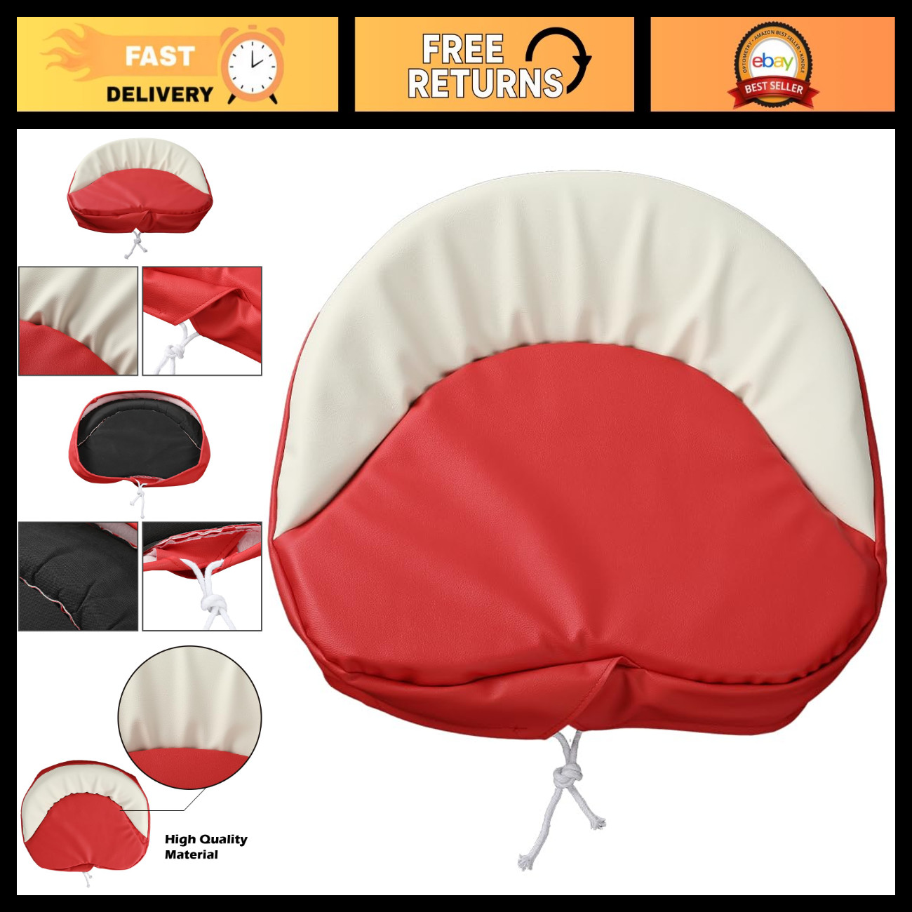 Tractor Seat Cushion - Red & White, Comfortable Foam Pad for Lawn Mowers & Tract