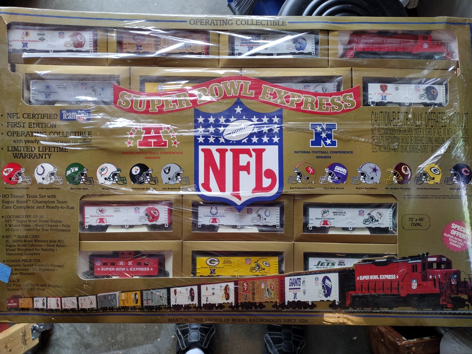 1. Mantua NFL Super Bowl HO Scale Train Set 1991 Vintage First Edition NIB