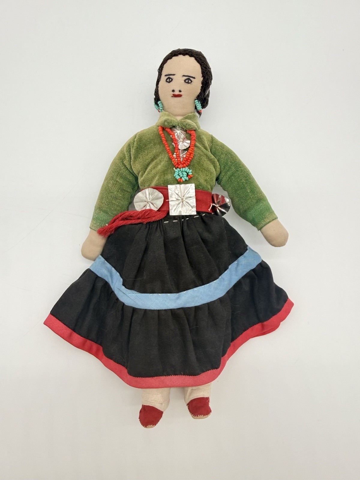 Vintage Navajo Cloth Doll Signed Maud Death Valley CA Concho Belt Velvet
