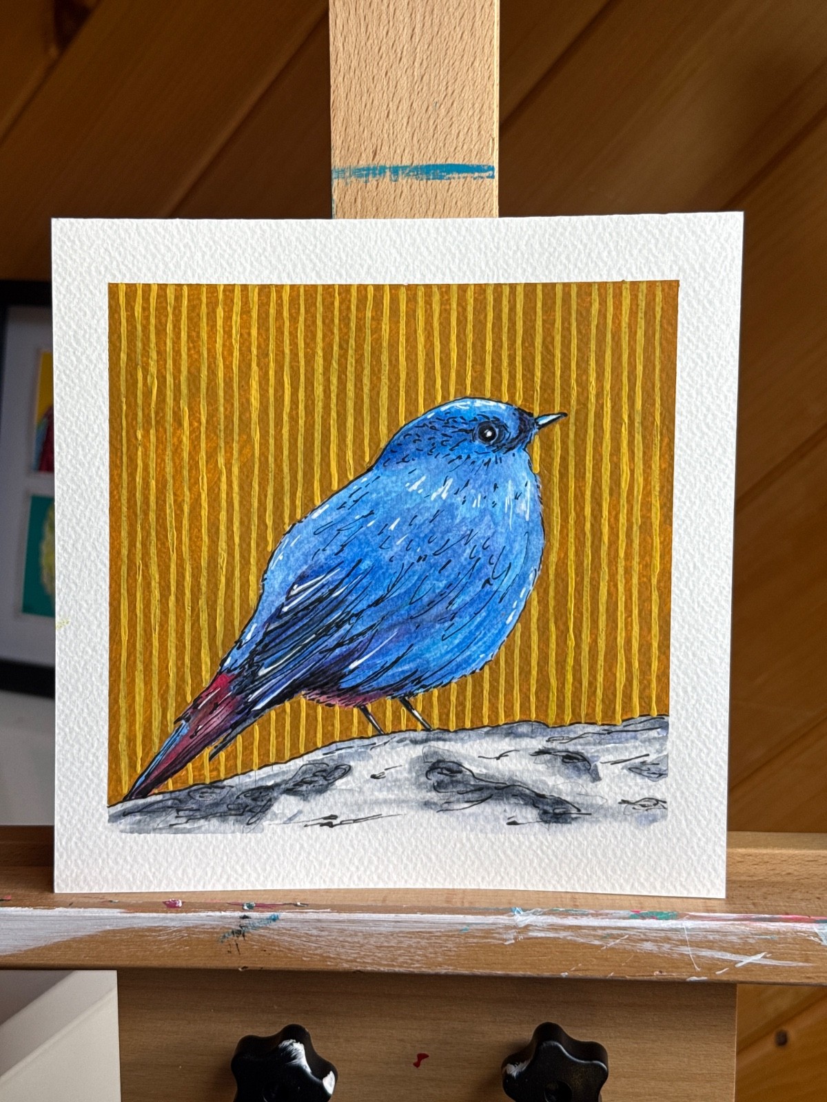 Little Blue Bird original watercolor painting