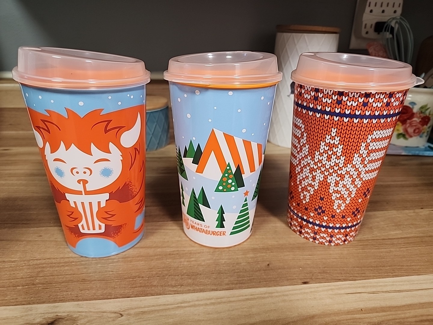 WHATABURGER 75th Anniversary Limited Edition 32 oz Christmas Cups Set of 3 New WHATABURGER 75th Anniversary Limited Edition 32 oz Christmas Cups Set of 3 New