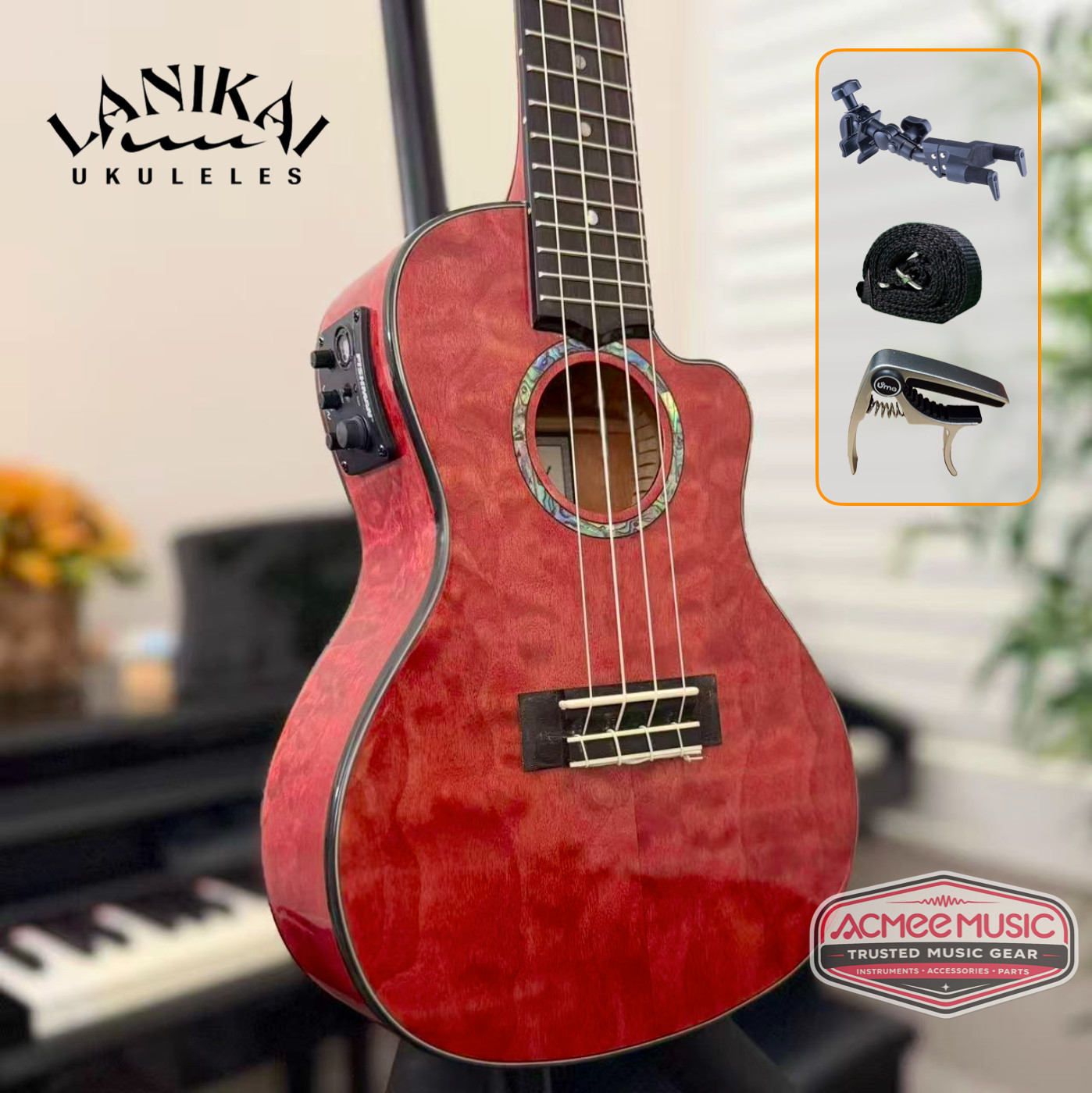Lanikai Quilted Maple Red Concert 23\