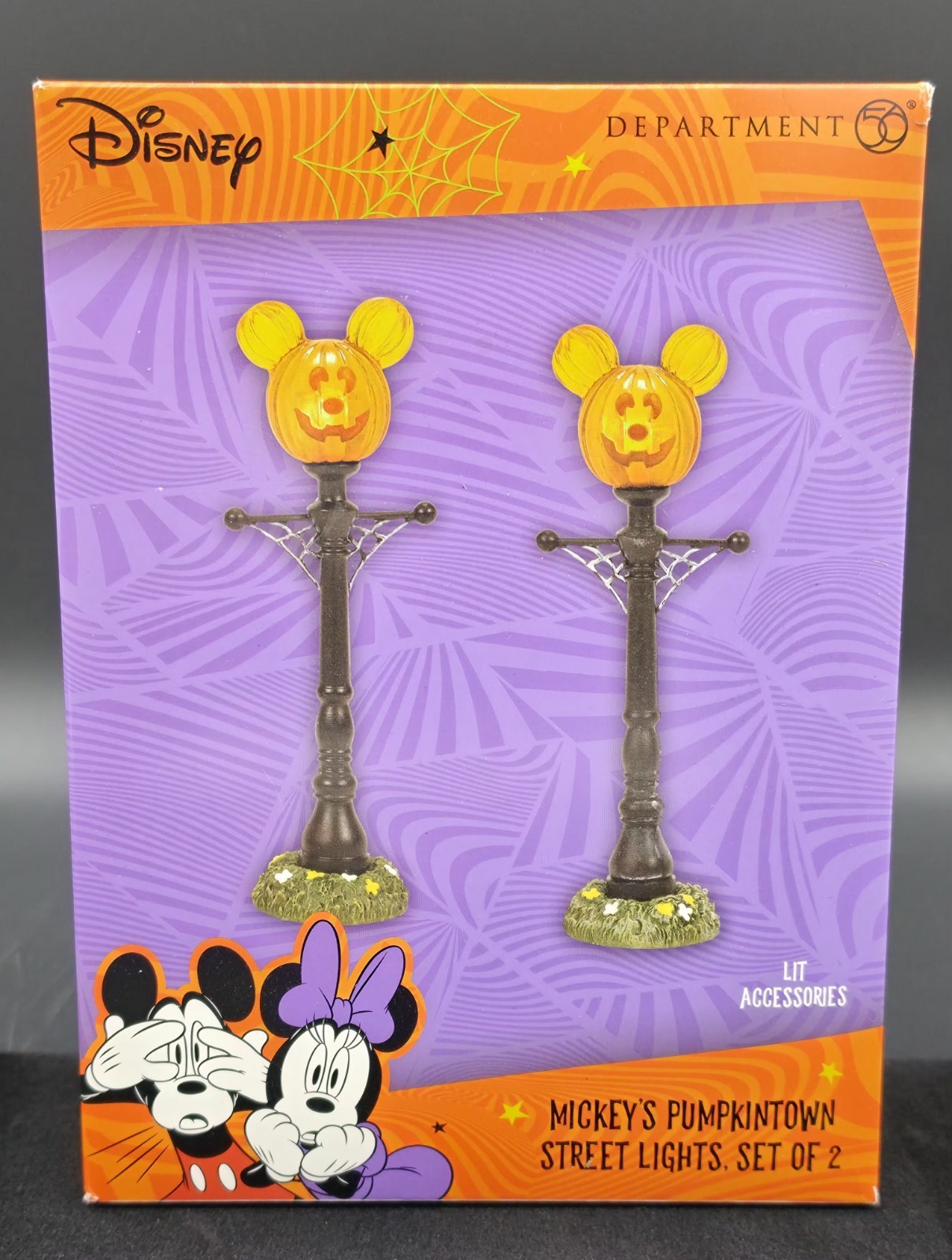 Dept 56 Mickey's Pumpkintown Street Lights Set Disney Halloween Village #6007730