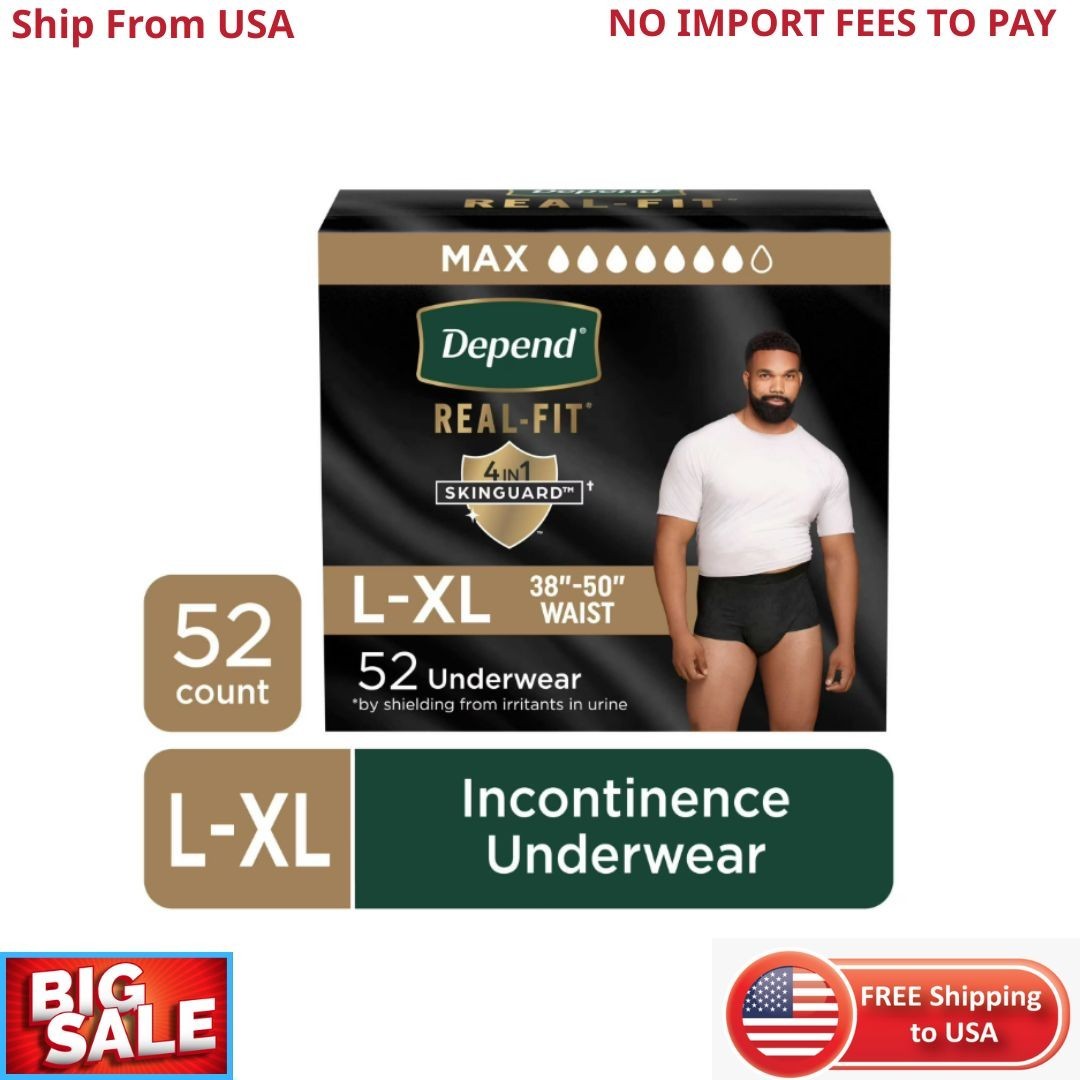 Depend Real Fit Incontinence Underwear for Men, Adult Diapers, L/XL, Black, 52c Depend Real Fit Incontinence Underwear for Men, Adult Diapers, L/XL, Black, 52c