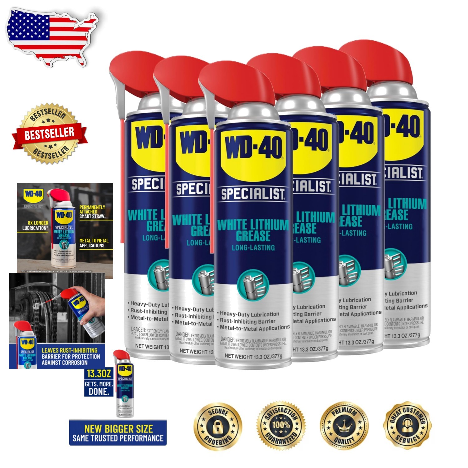 Heavy Duty Grease 6-Pack 13.3oz Cans - White Lithium, Industrial Strength, 300°F Heavy Duty Grease 6-Pack 13.3oz Cans - White Lithium, Industrial Strength, 300°F