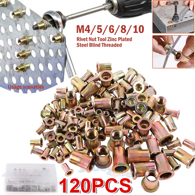 Juego Surtido De Tuercas De Remache Acero Inoxidable Galvanizado De 120 Piezas
