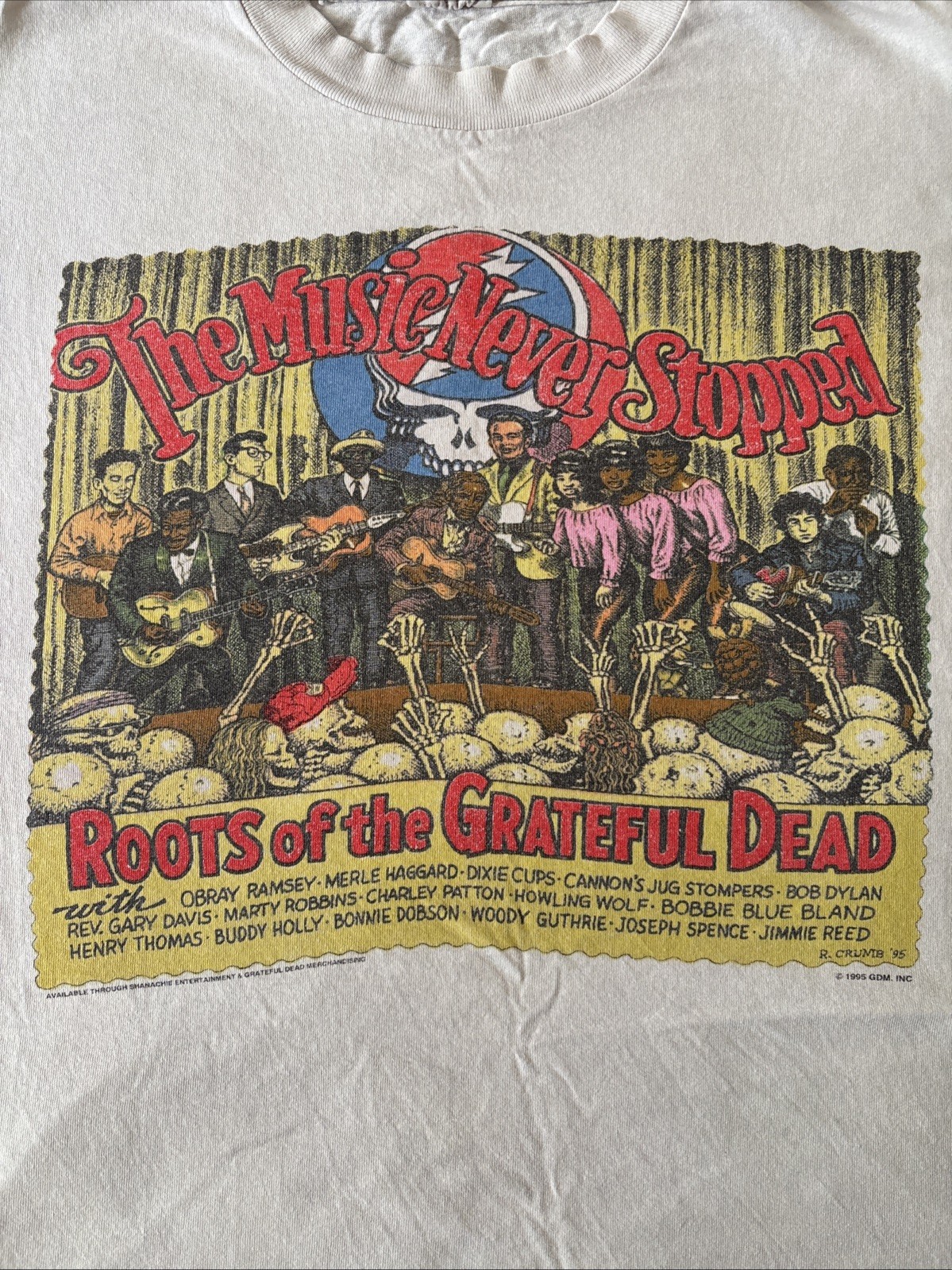 1995 Original Vintage Roots of the Grateful Dead Music Never Stopped T-Shirt L