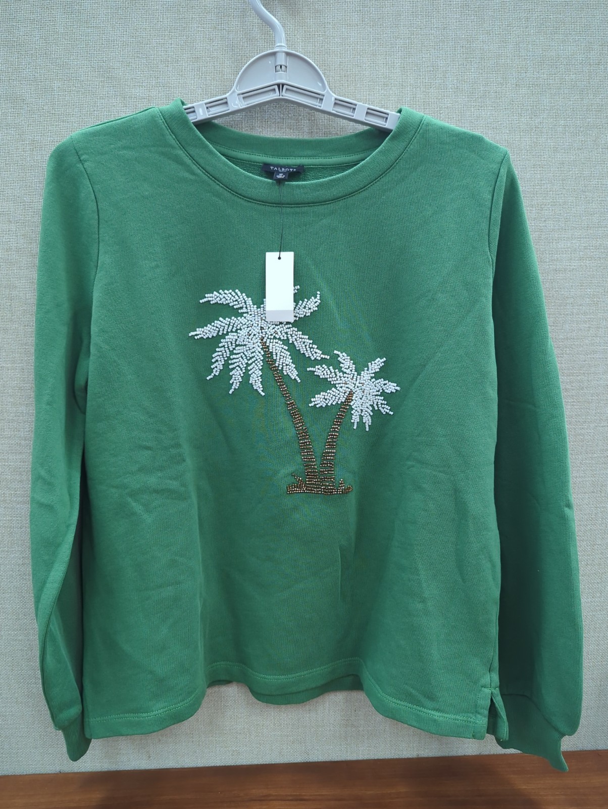New Talbot\'s Embellished Palm Tree Sweatshirt Women\'s Size Petite Small