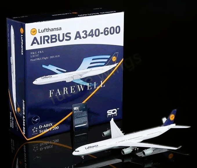 SQ Wings L2293 Lufthansa Airbus A340-600 Farewell D-AIHX Diecast 1/200 Jet Model