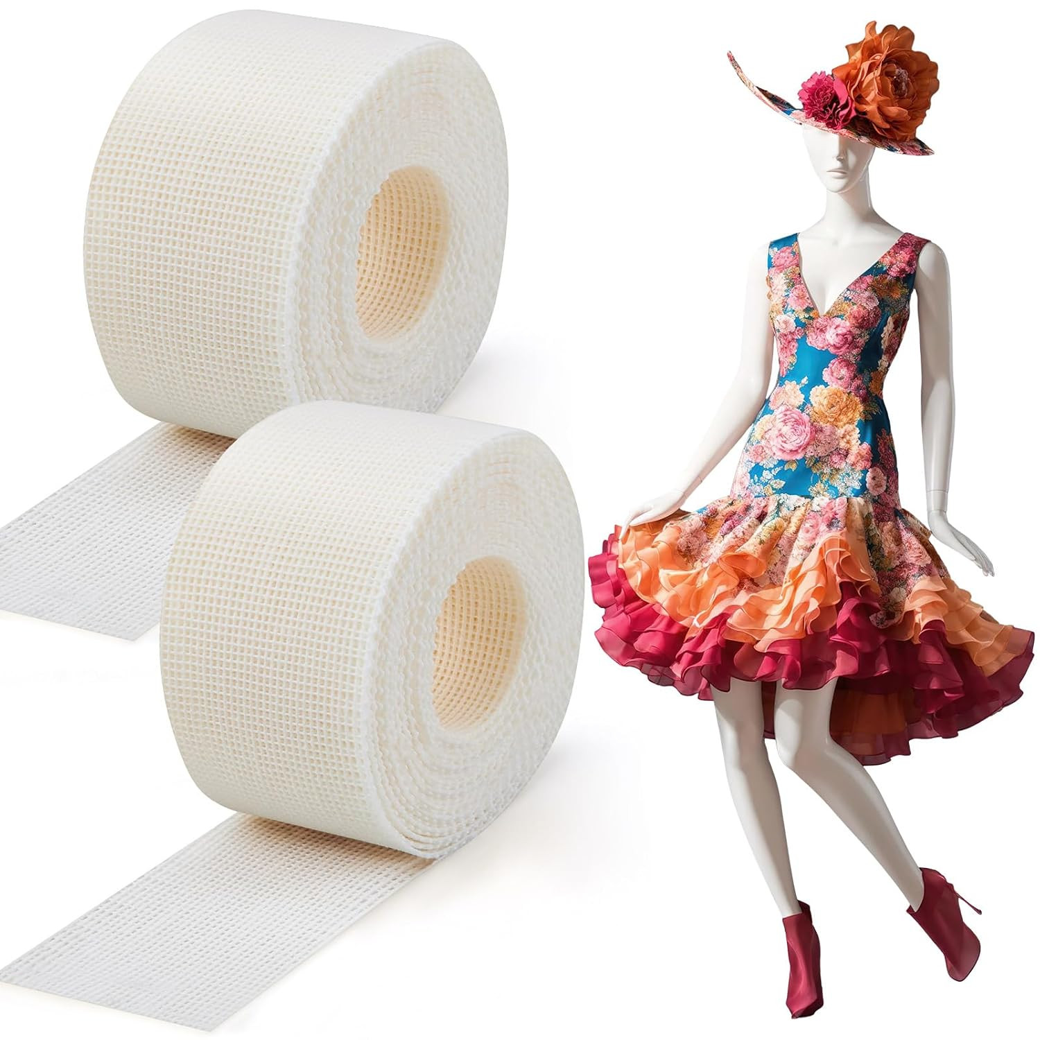 2 Rolls 6.5 Yards Fishbone Hem Tape for Sewing, Ban Roll Tape 1.37 2 Rolls 6.5 Yards Fishbone Hem Tape for Sewing, Ban Roll Tape 1.37