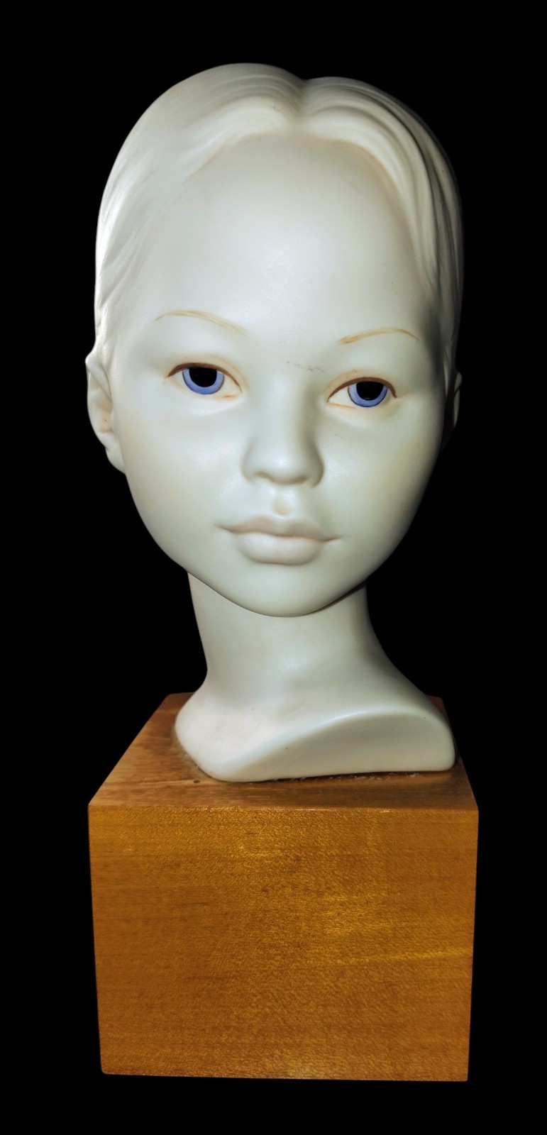 Vintage Cybis Bisque Porcelain Girl Bust w/ Wooden Base Pedestal, Signed, 10