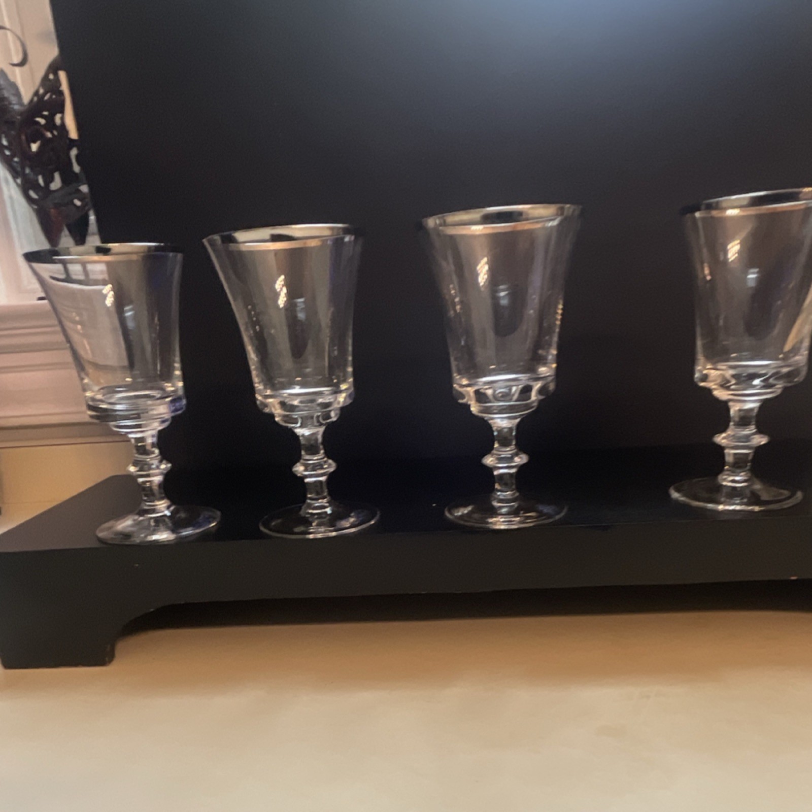 Vintage Gorham platinum rim of 4 Stemmed Wine Glasses 