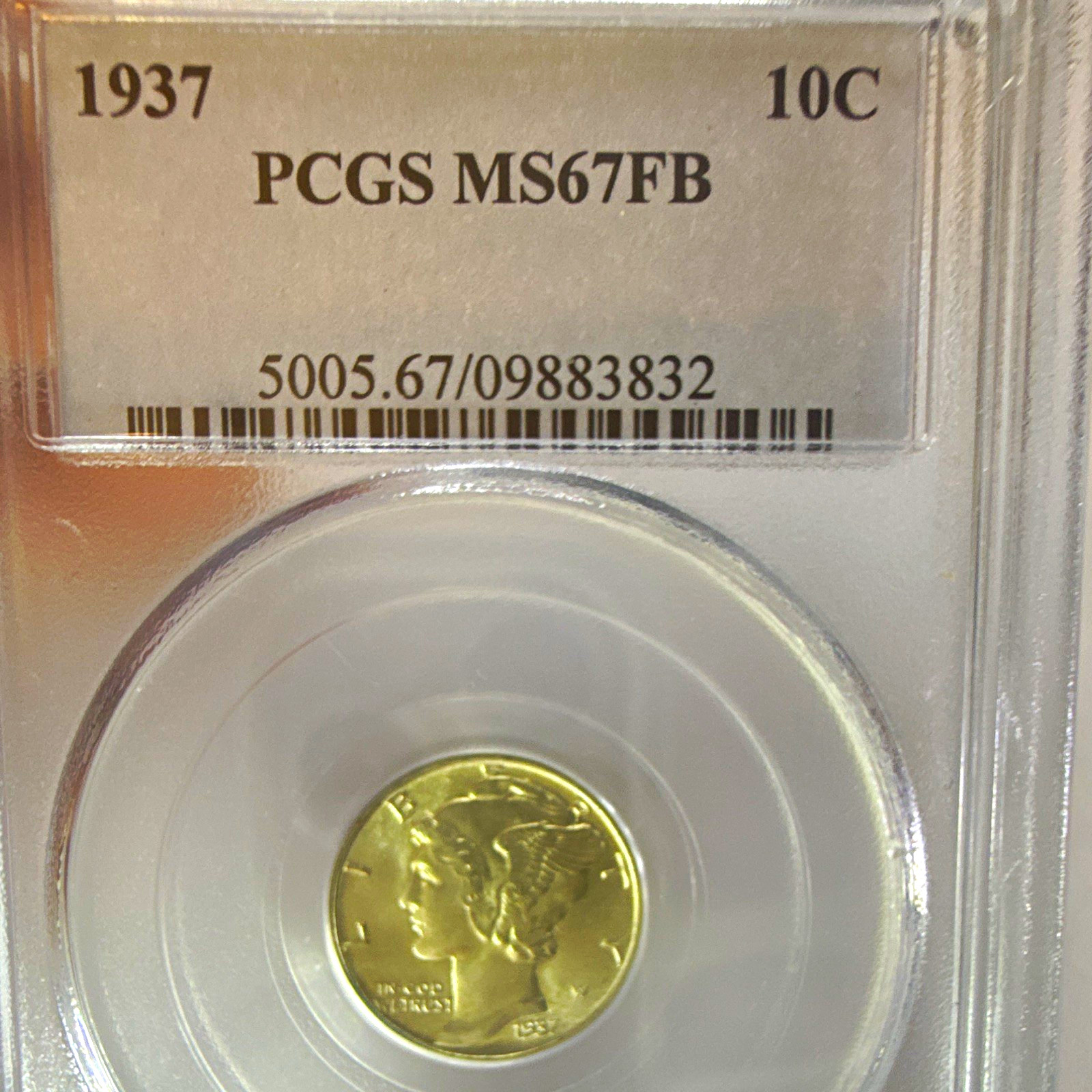 1937-P Mercury Dime 10C Business Strike PCGS MS67FB Full Bands 90% Silver KM#140 1937-P Mercury Dime 10C Business Strike PCGS MS67FB Full Bands 90% Silver KM#140