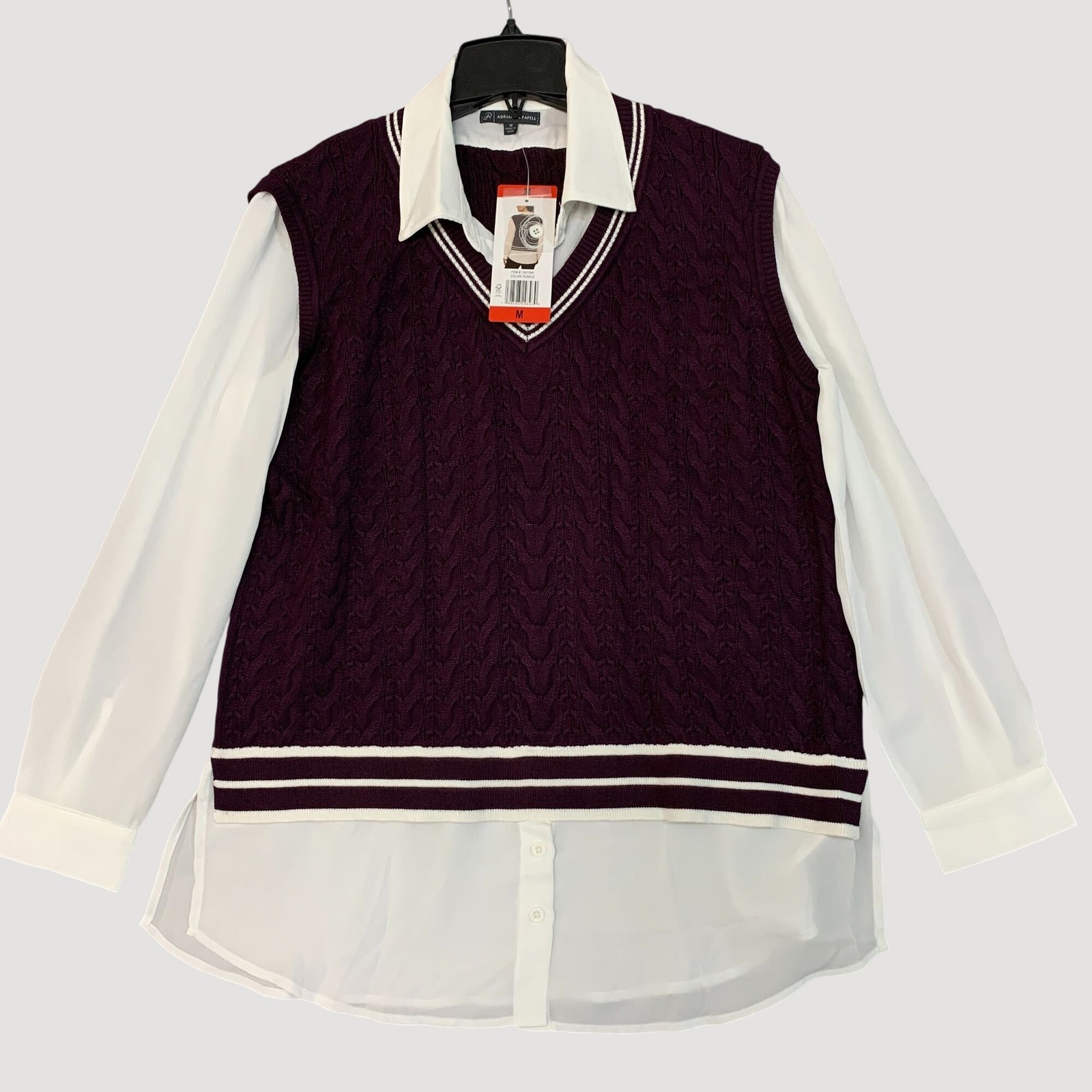 NWT Adrianna Papell Women\'s M Purple Cable Knit Sweater Vest Top Pullover