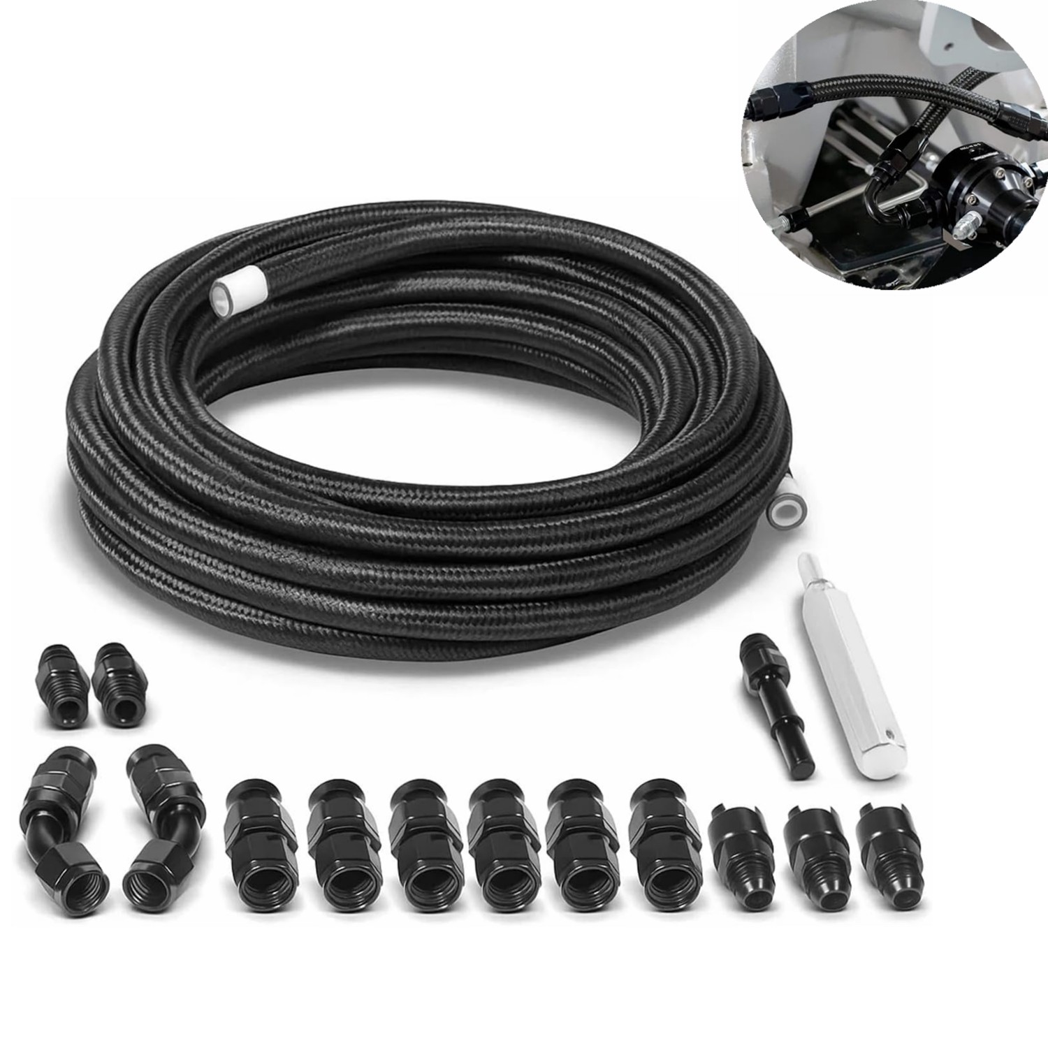6AN 3/8” PTFE Fuel Line Fuel Hose 25FT For LS Swap EFI E85 Injection Fuel PTFE