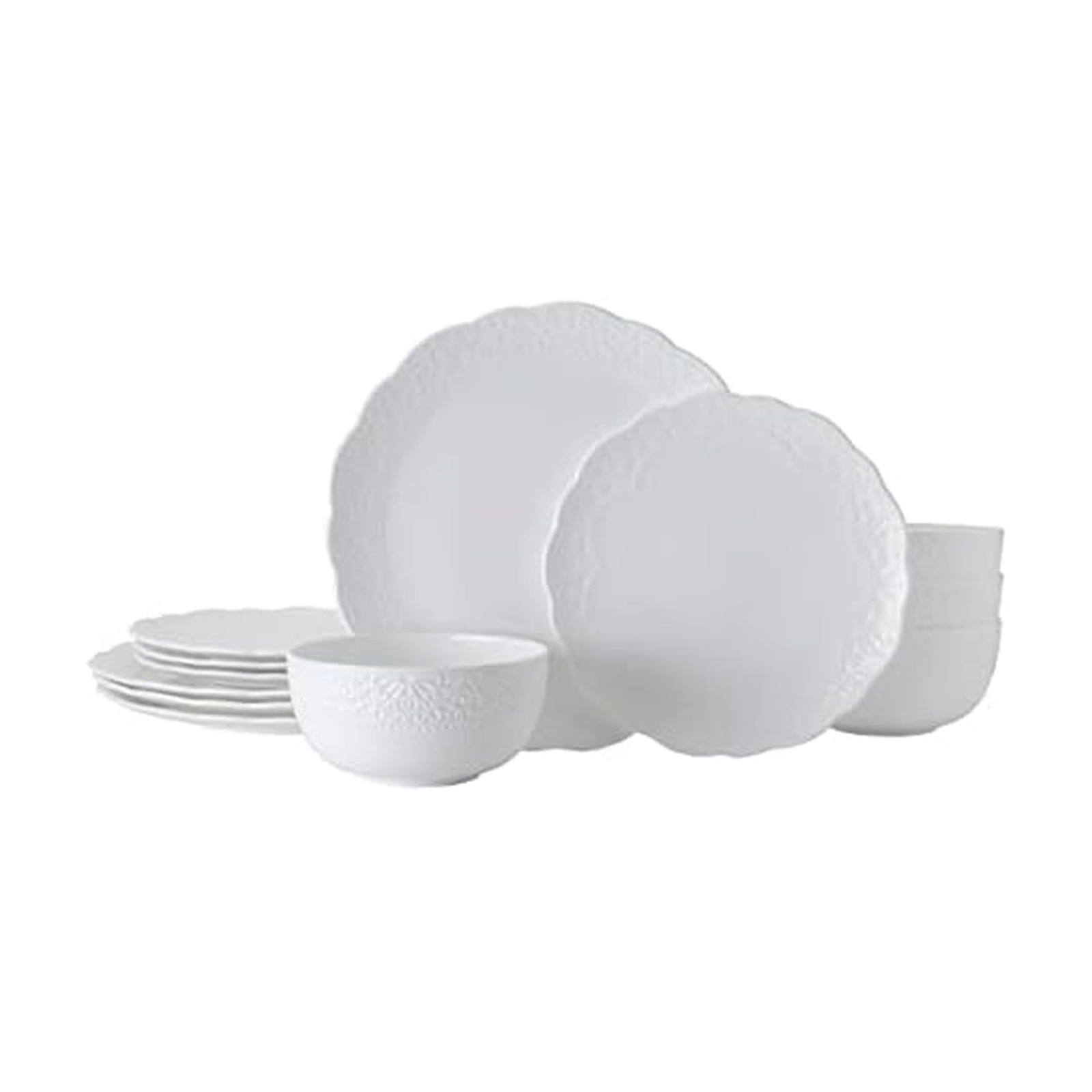 Mikasa Abigail Bone China 12 Piece Dinnerware Set Service for 4, White Mikasa Abigail Bone China 12 Piece Dinnerware Set Service for 4, White