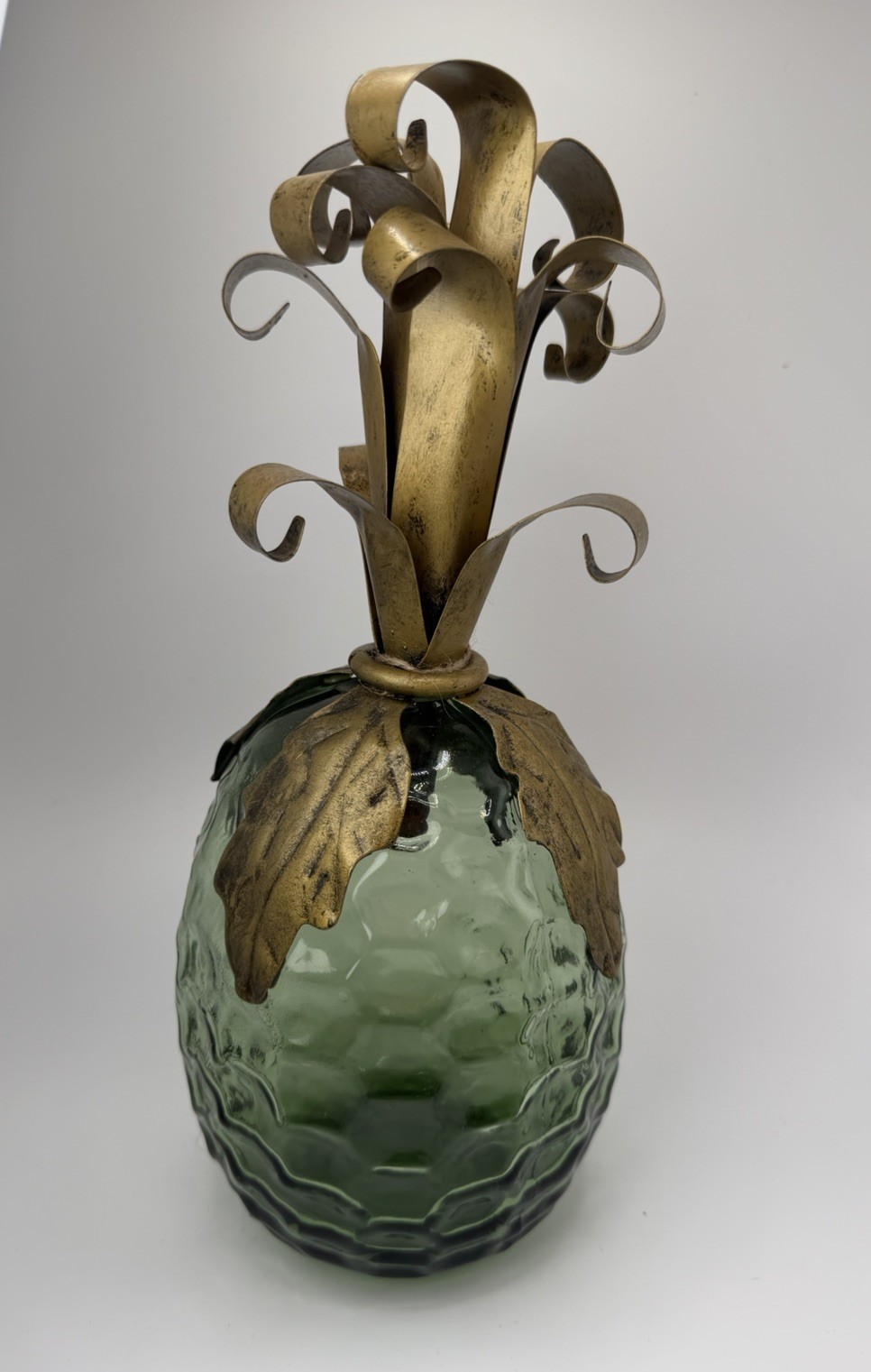 Vintage 1970s Handmade Blown Glass and Brass Pineapple Decoration Vintage 1970s Handmade Blown Glass and Brass Pineapple Decoration