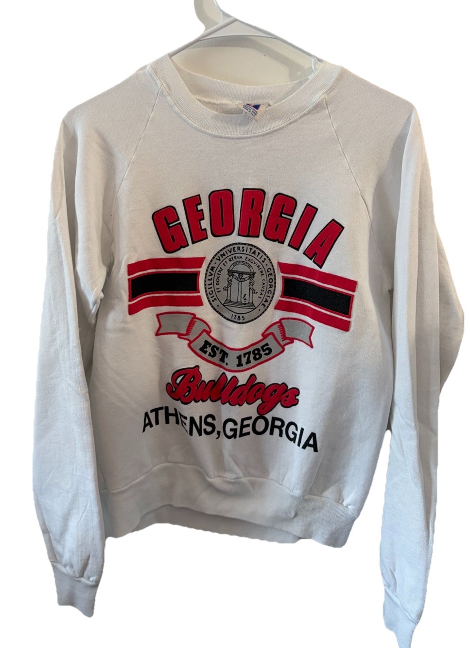 Vtg Georgia Bulldogs Sweatshirt Mens Small White 80/90s College 7 Logo USA Athen