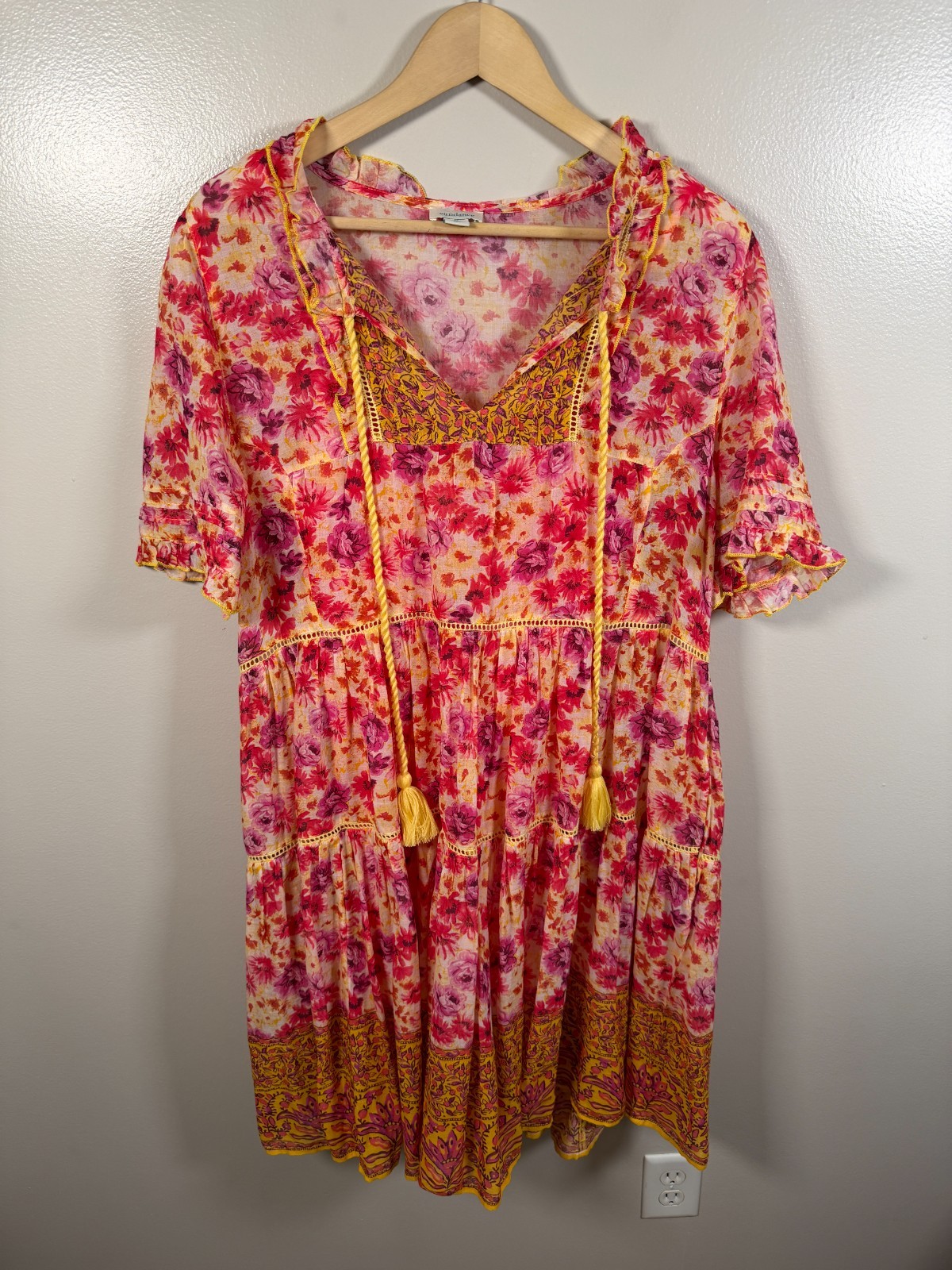 Sundance Fields of Beauty Dress Size Medium Tiered Floral Boho Peasant