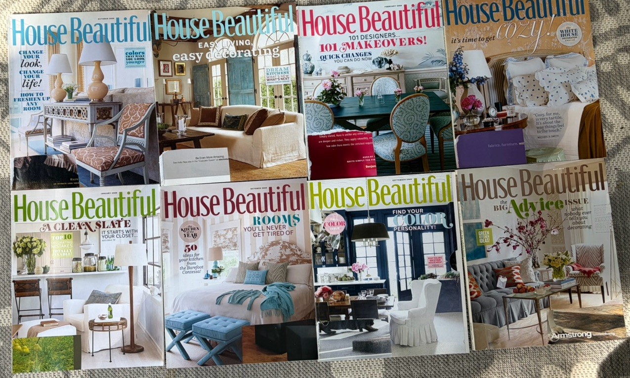 Lot of 8 House Beautiful Magazines - 2008, 2009, 2010 - Please Read