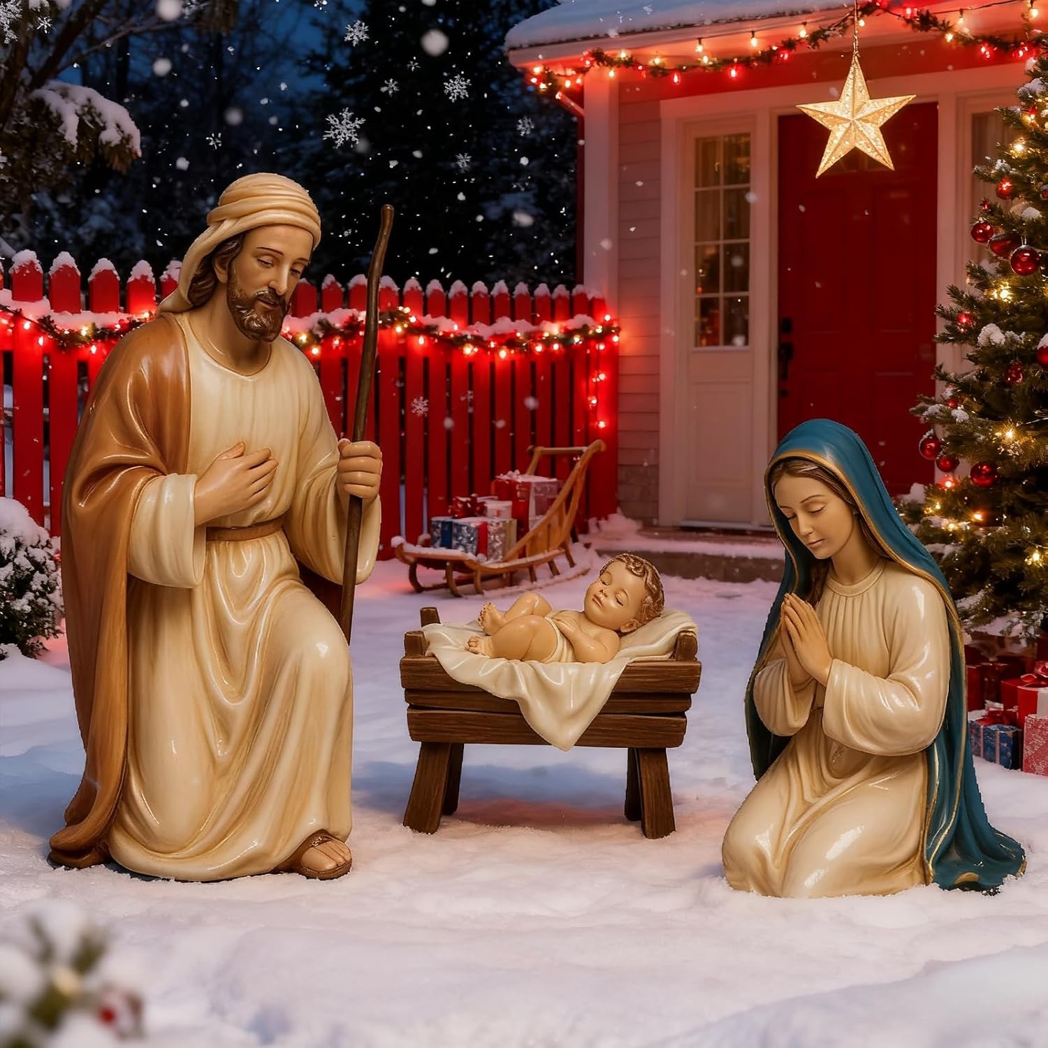 3 Pcs Outdoor Large Metal Nativity Scene Set,Christma Decoration