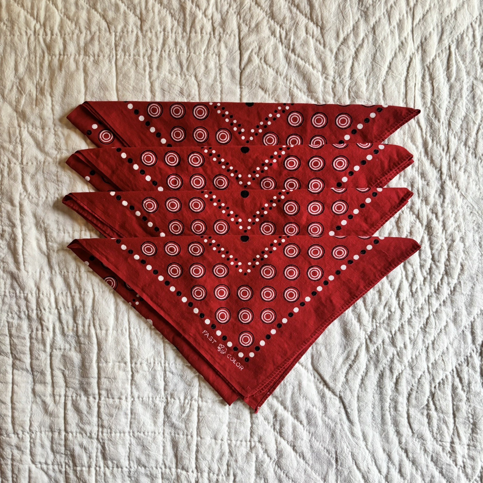 4 Vintage Ca 1930s Elephant Trunk Down Bandanas Lot Bullseye Polka Dot Selvedge 4 Vintage Ca 1930s Elephant Trunk Down Bandanas Lot Bullseye Polka Dot Selvedge