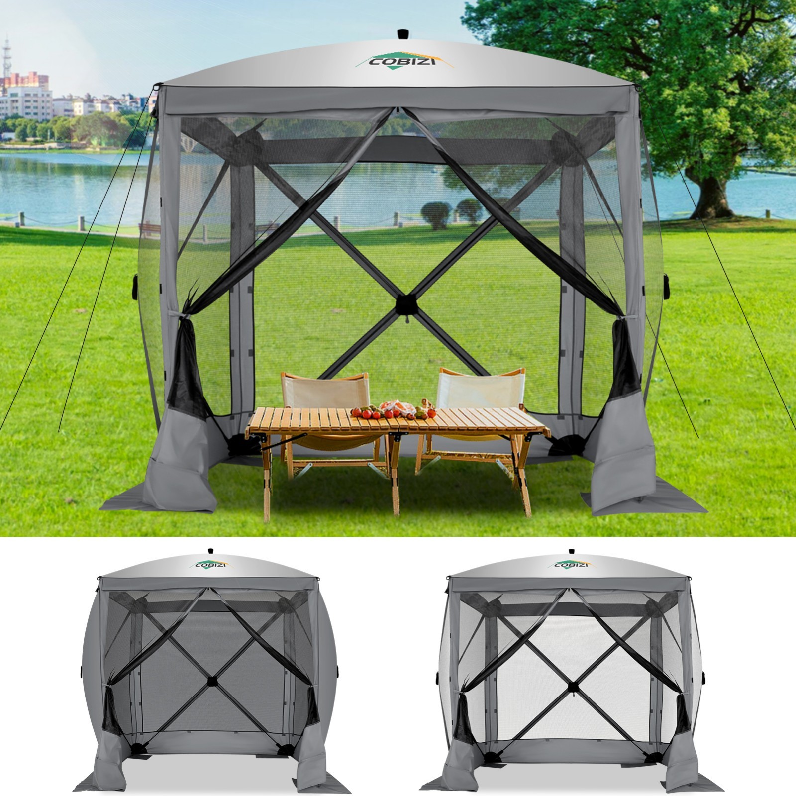 8x8FT~12x12FT Pop up Gazebo Screen House Tent for Camping, Outdoor Hub Tent
