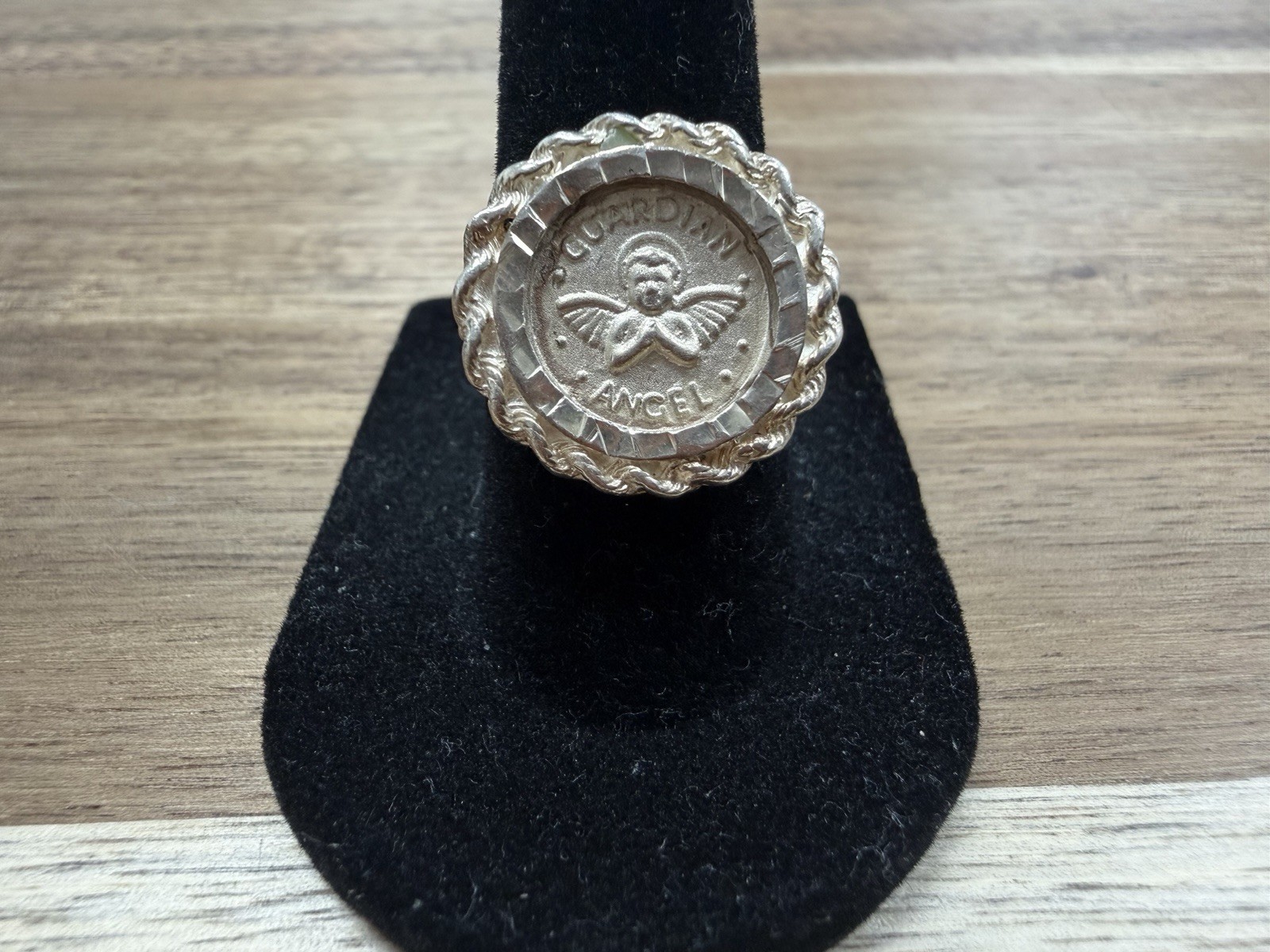 Vintage 925 sterling silver my own guardian coin rope bezel ring size 7 L1318