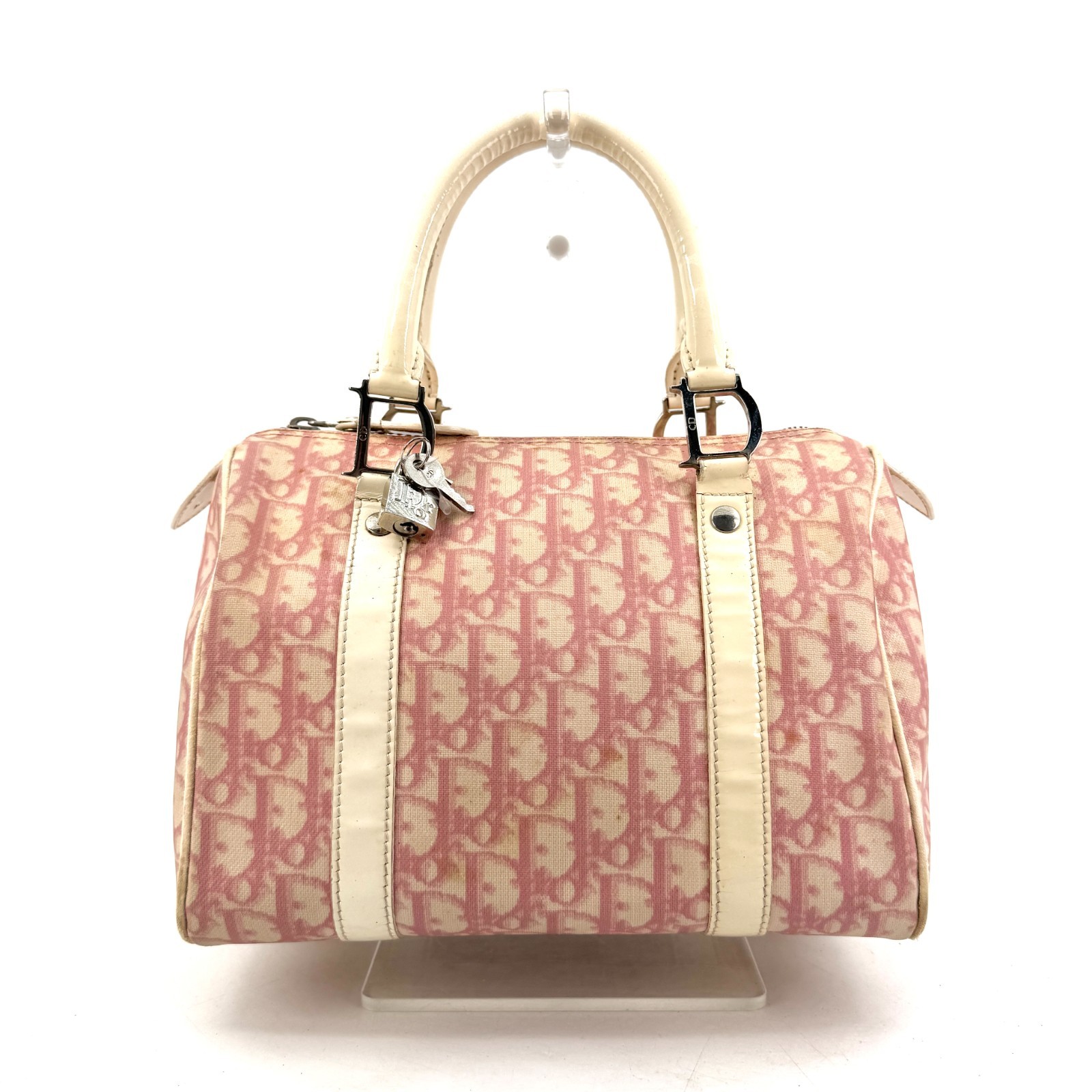 Christian Dior Trotter PVC Canvas Mini Boston Hand Bag Pink White Auth