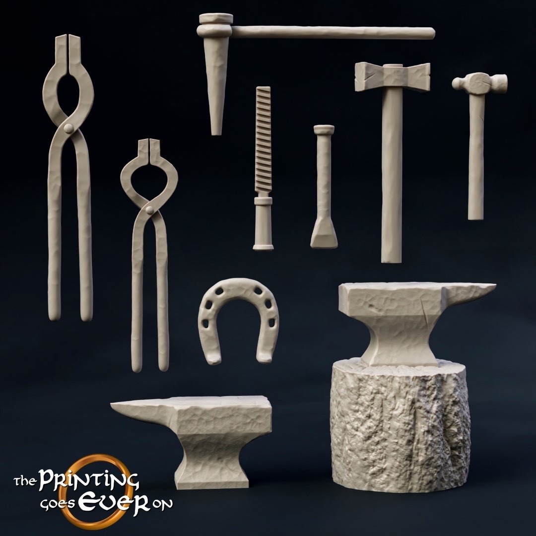 Blacksmith’s Forge Tools Medieval Accessories – LotR MESBG Compatible 28mm Mini