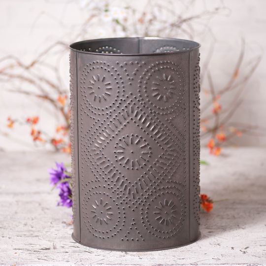 Country 4 gallon Waste Basket with punched Diamond in Kettle Black Tin