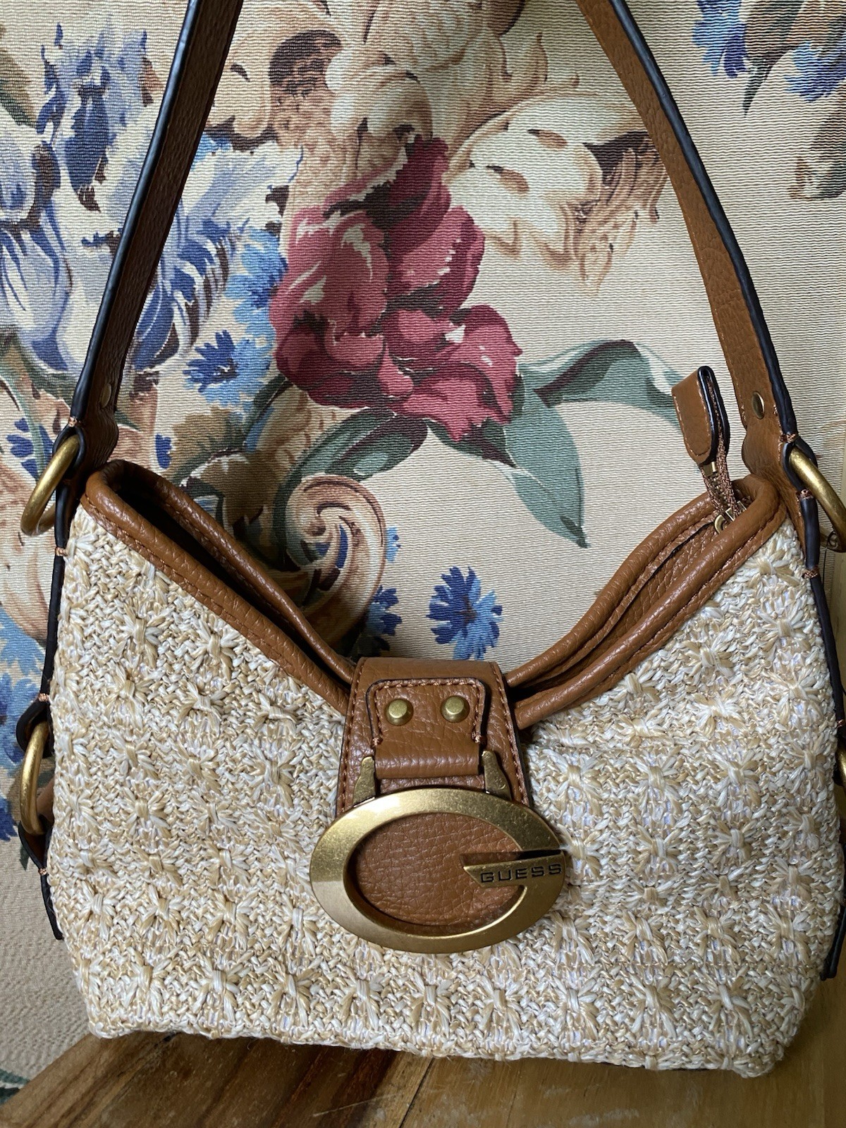 NWT Guess Mini Camden Purse Bag Raffia Beige Brown Zip & Buckle Y2K Summer Bag NWT Guess Mini Camden Purse Bag Raffia Beige Brown Zip & Buckle Y2K Summer Bag