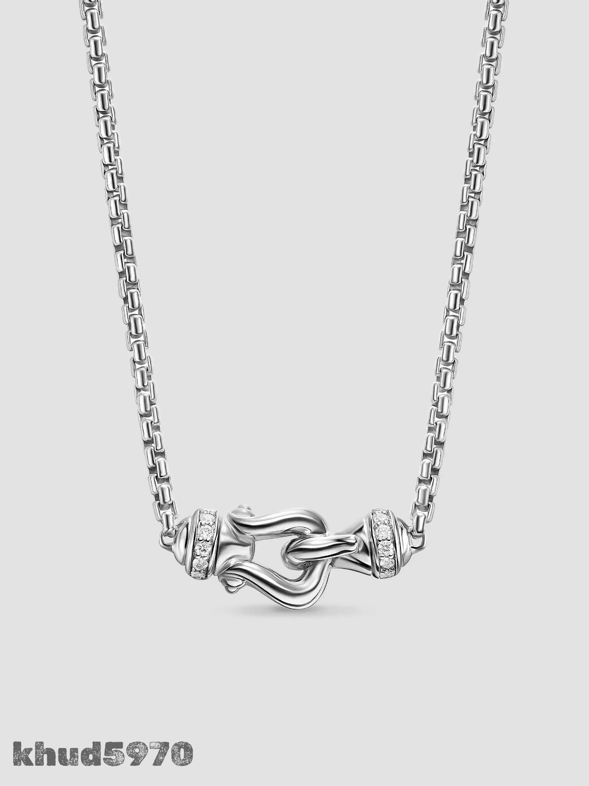 NEWDavldPetite Buckle Necklace in Sterling Silver with Diamonds, 16.2MM 42CM+3+3