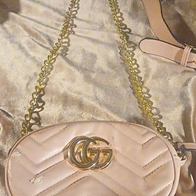 Gucci GG Marmont Small Beige Quilted Chevron Crossbody Bag Gold Chain Zip
