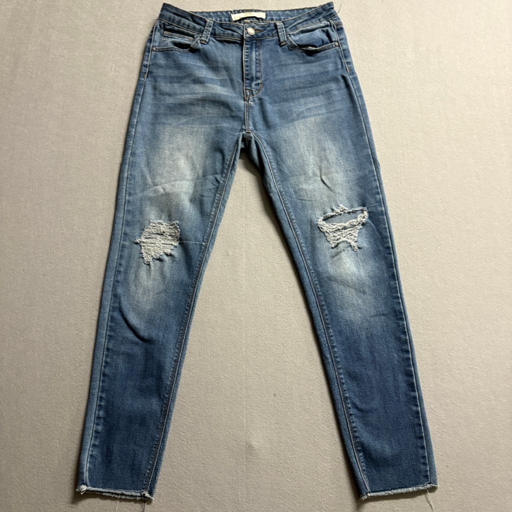 Papaya Distressed Skinny Jeans Womens Size 11 Blue Denim Raw Hem Stretch