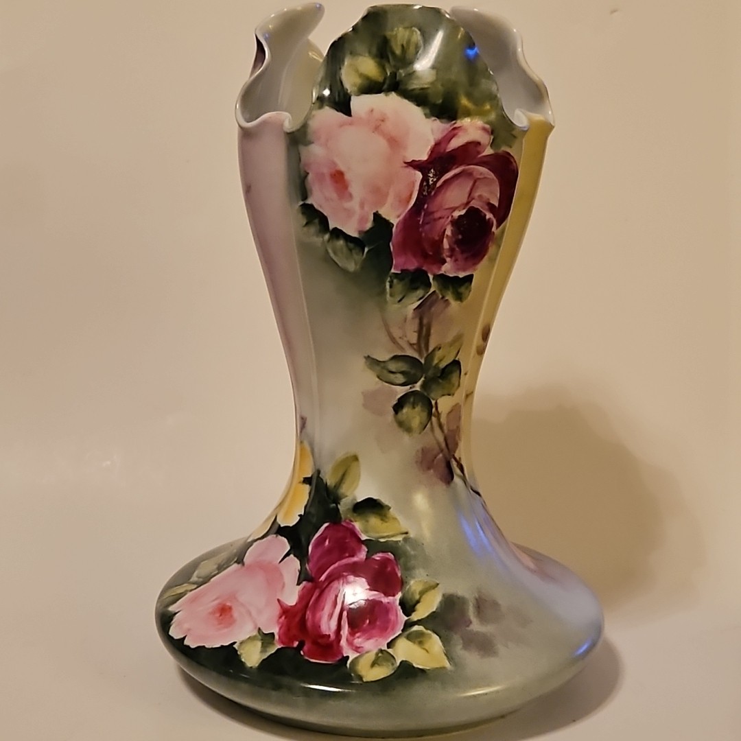 Antique R C Bavaria Hand Painted Rose Floral Porcelain Vase 9\