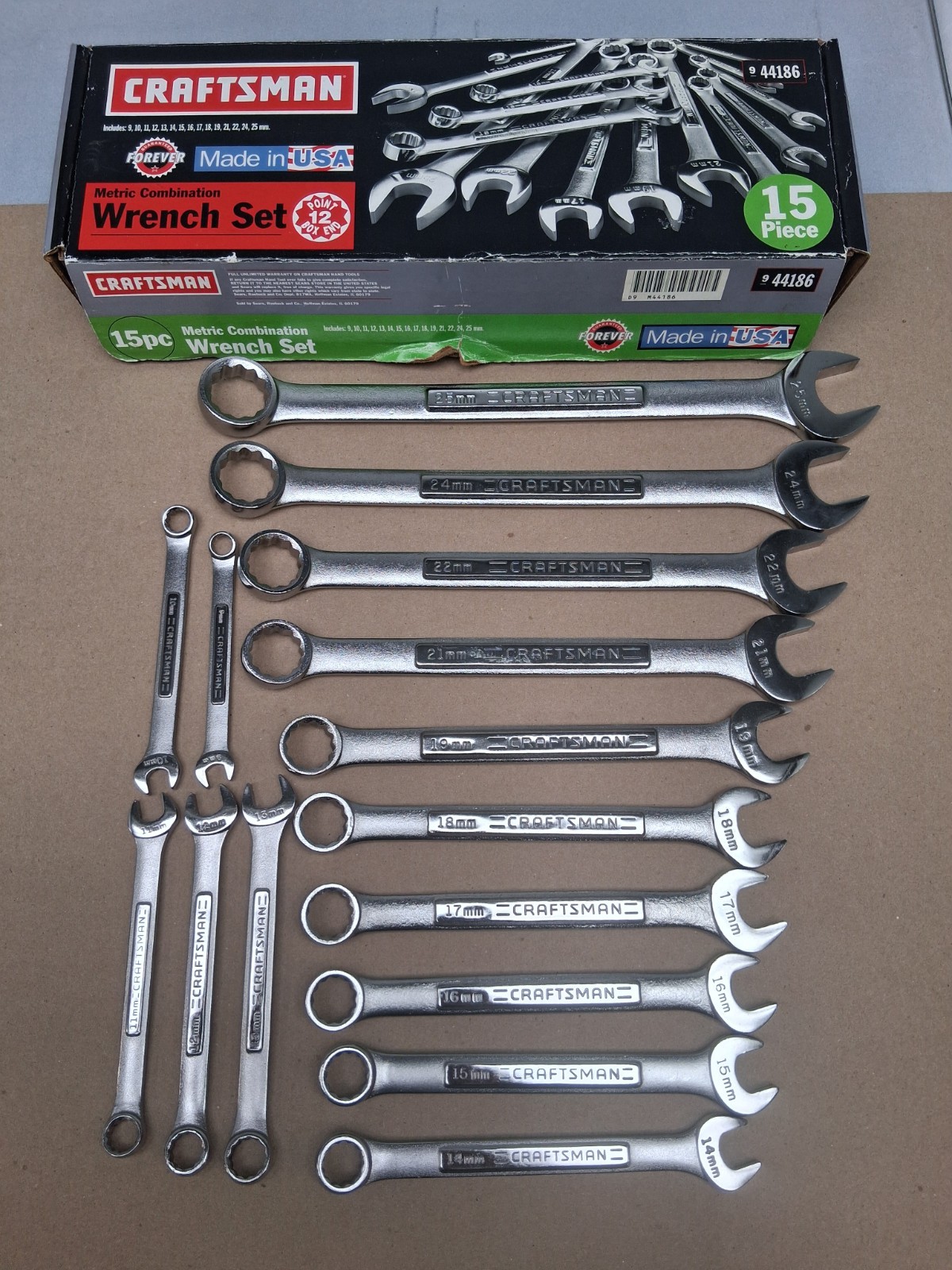 Vintage Craftsman 15pc Metric Combination Wrench Set 9mm - 25mm 9_44186 USA NICE
