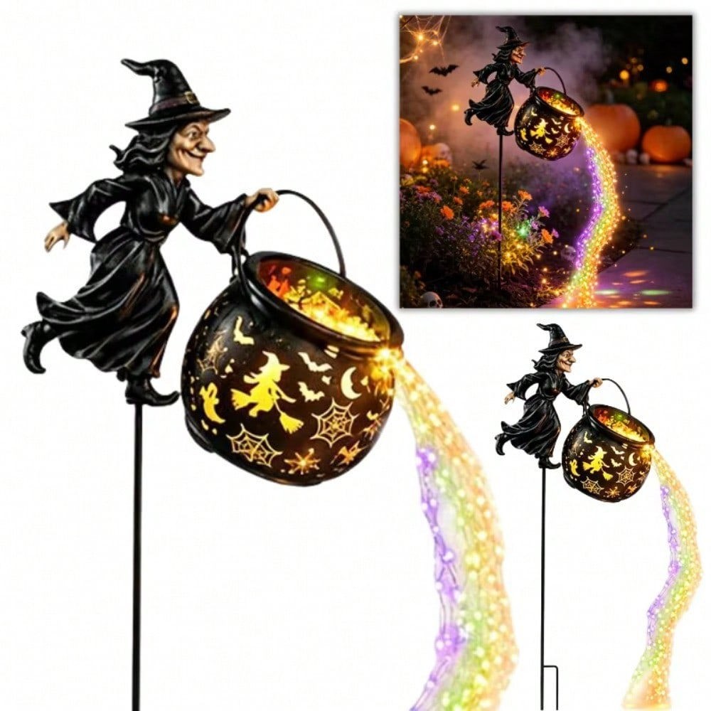 Halloween Witch Cauldron Garden Stake Lights Cascading Multicolor LED Waterfall