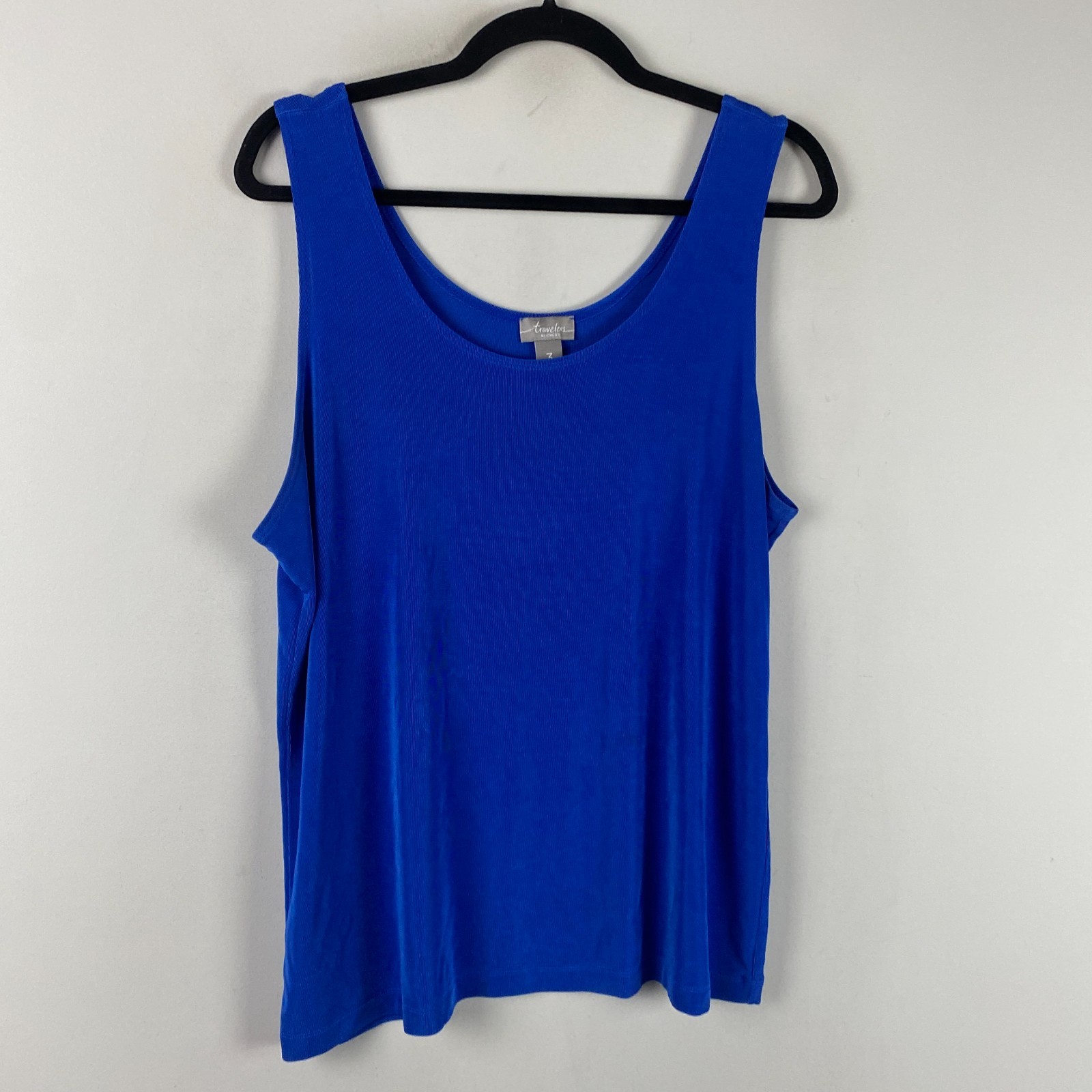 Chicos Travelers Tank Top Womens 3 US XL Solid Blue Scoop Neck Slinky Knit