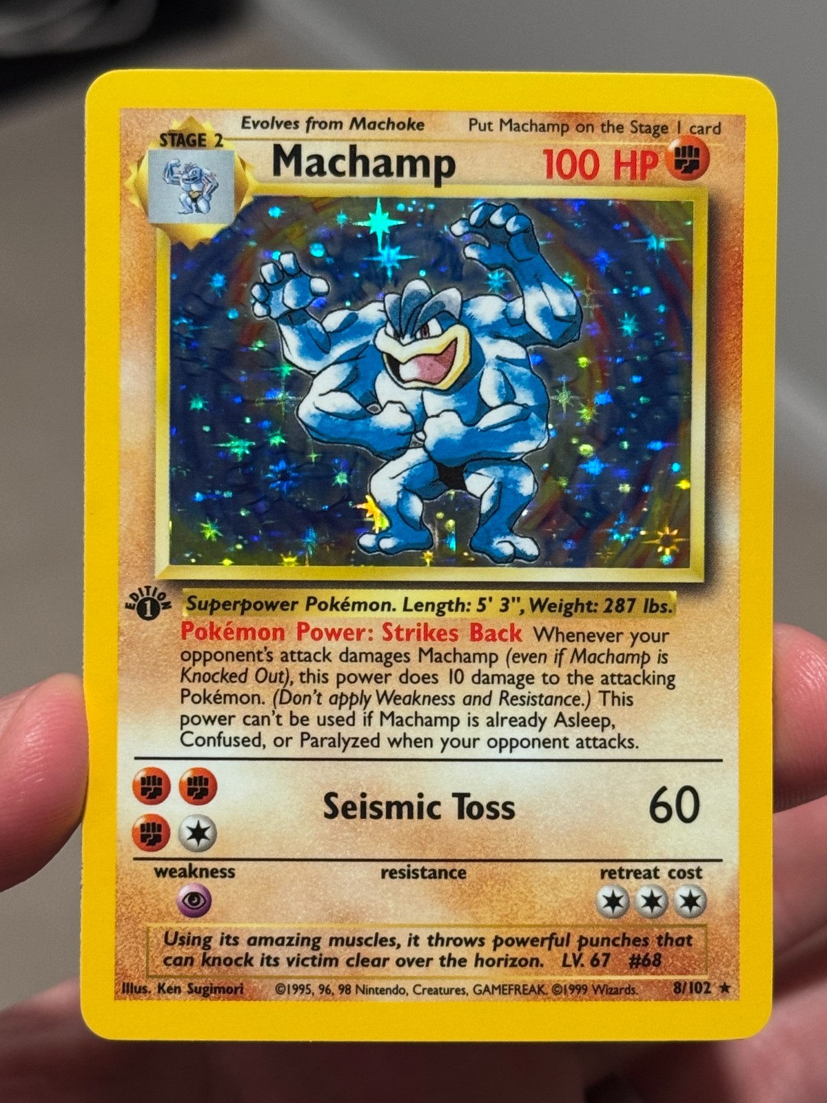 Machamp 8/102 1st Edition HOLO Rare Pokemon Base Set 1999 WOTC English - MP Machamp 8/102 1st Edition HOLO Rare Pokemon Base Set 1999 WOTC English - MP