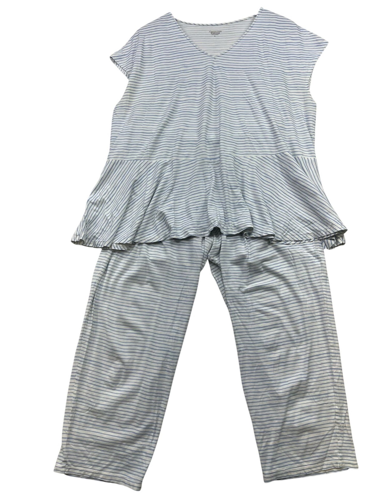 Garnet Hill Womens 2-pc Striped Pajama Set XL Peplum Top Pants Organic Cotton Garnet Hill Womens 2-pc Striped Pajama Set XL Peplum Top Pants Organic Cotton