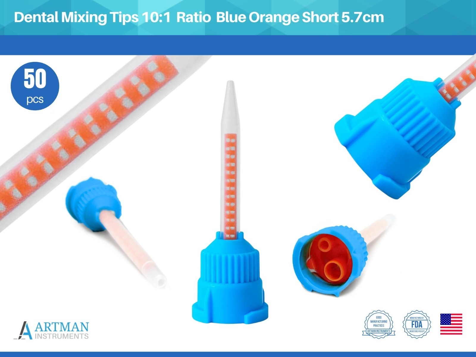 Dental Mixing Tips 10:1 Ratio 5.7cm Crown & Bridge Impression, 50-Pack HP