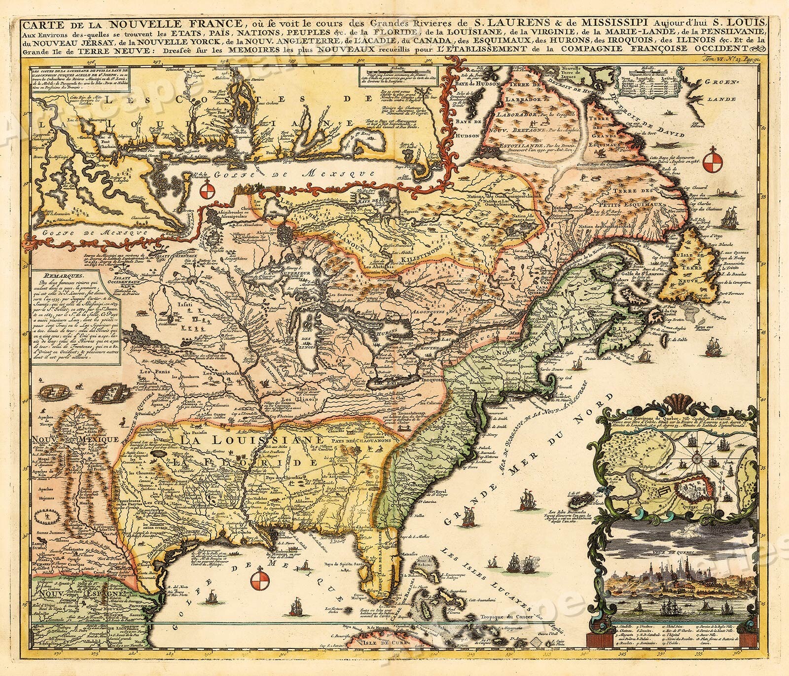 1718 Carte De La Nouvelle France Historic Vintage Style Wall Map  - 24x28