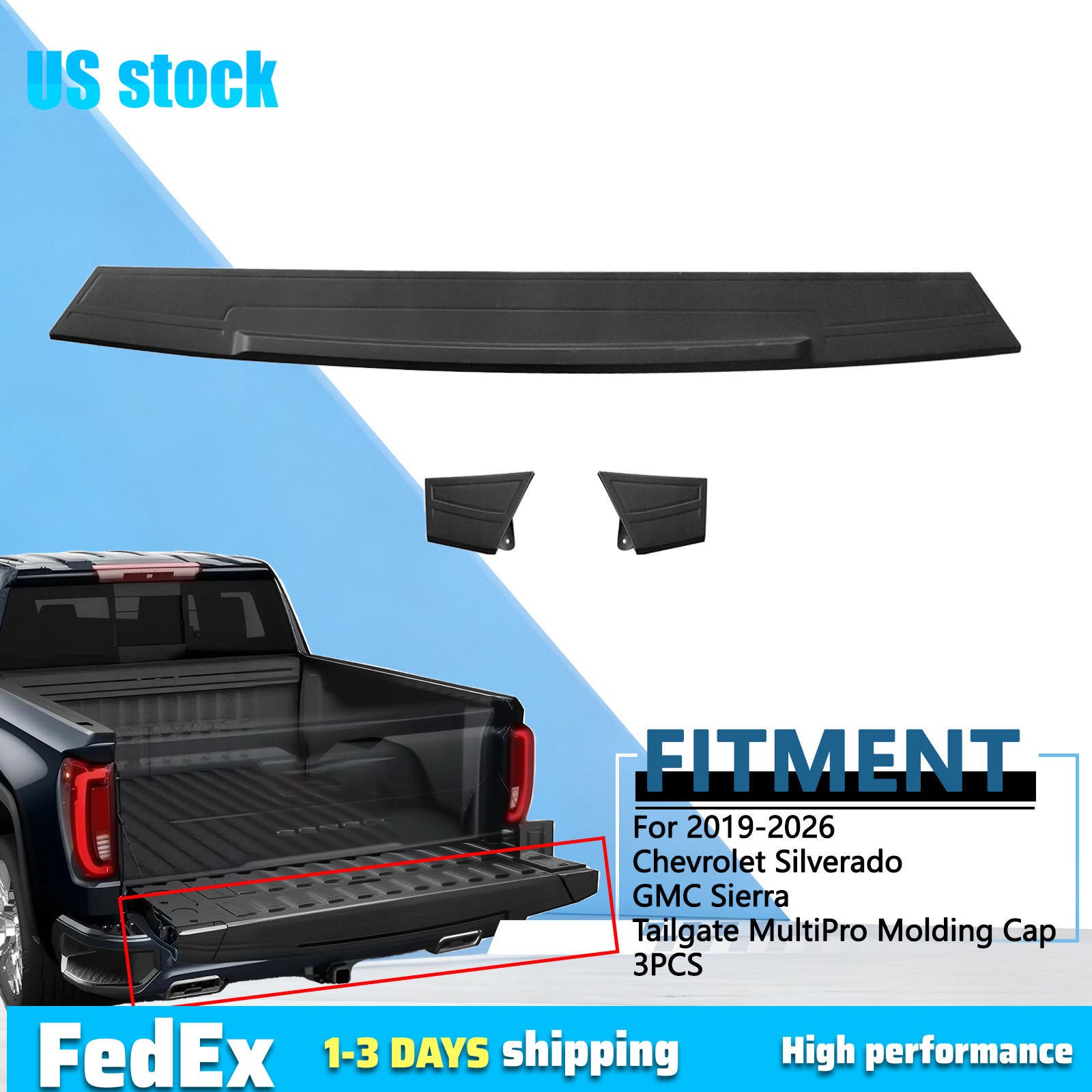 Tailgate MultiPro Molding Cap 3PCS For 2019-26 Chevrolet Silverado GMC Sierra 