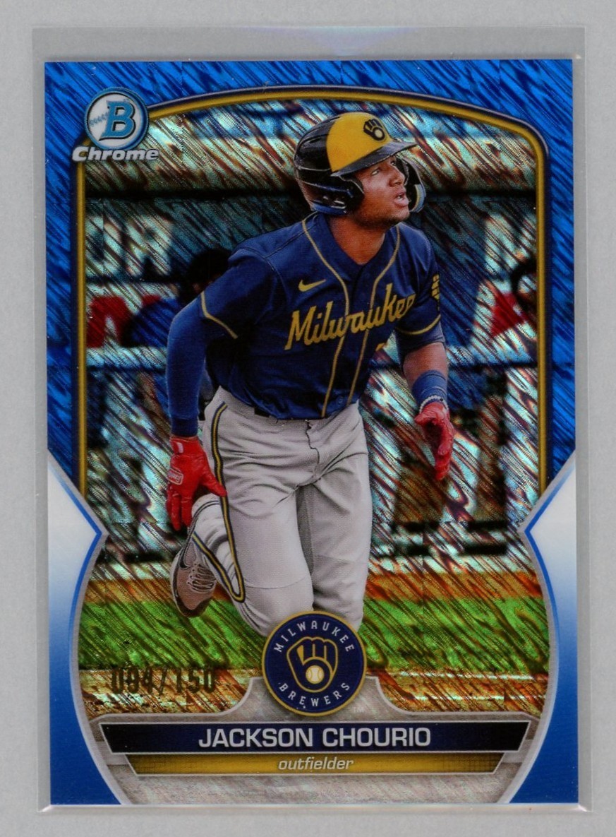 2023 Bowman Chrome Jackson Chourio Blue Shimmer Refractor /150 Brewers