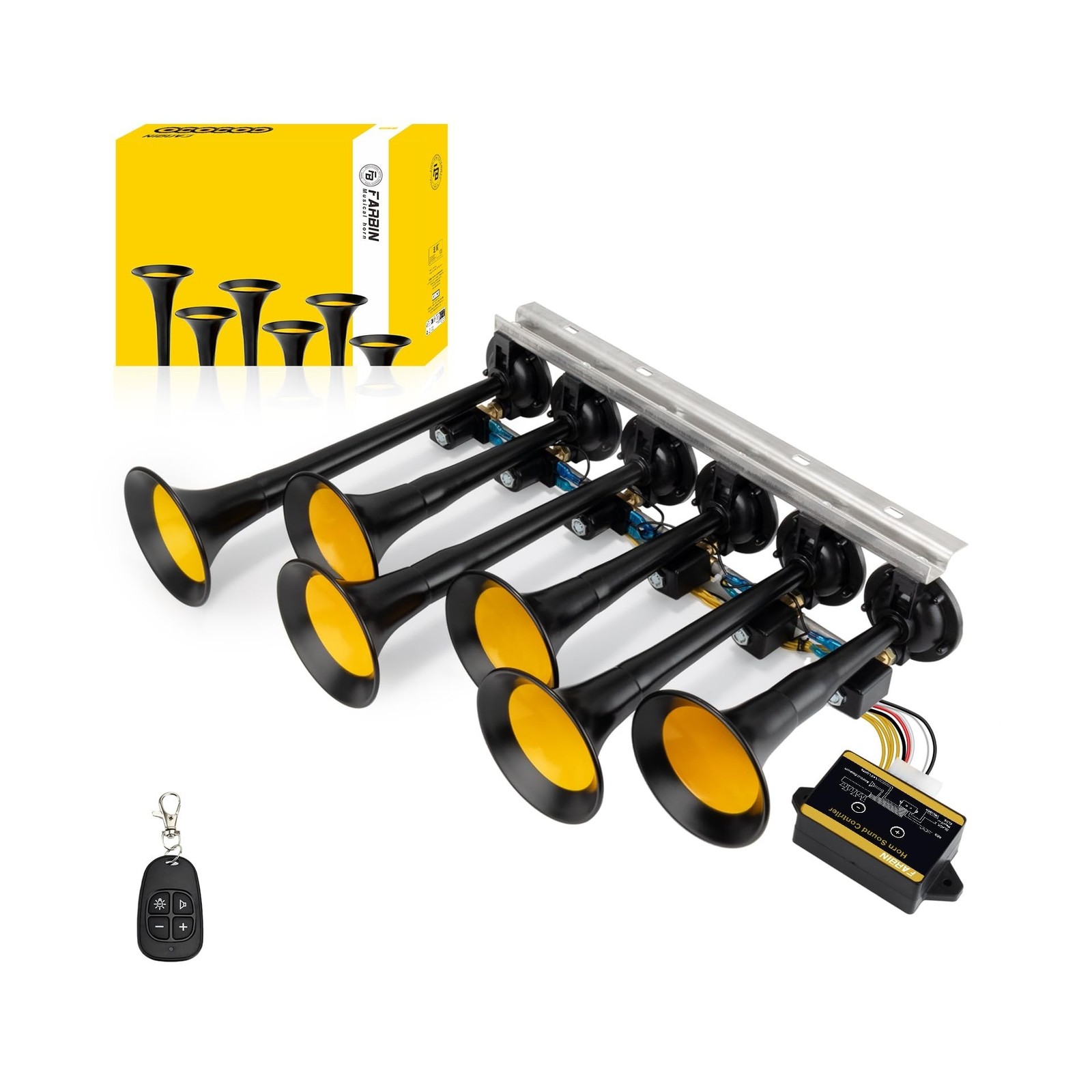 FARBIN Musical Air Horn 36 Melodies 12/24 Volt, Music Horn 178dB, Switchable ... FARBIN Musical Air Horn 36 Melodies 12/24 Volt, Music Horn 178dB, Switchable ...