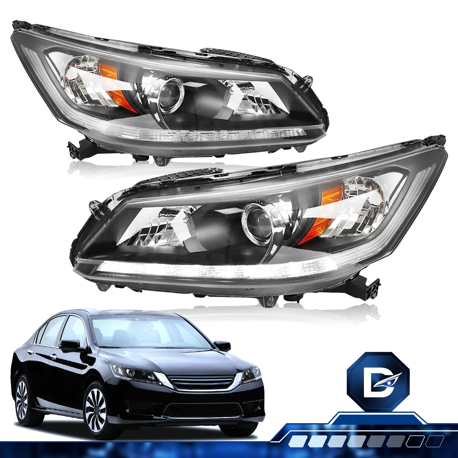 Driveforge For 2013-2015 Honda Accord w/LED DRL Halogen Headlights Assembly