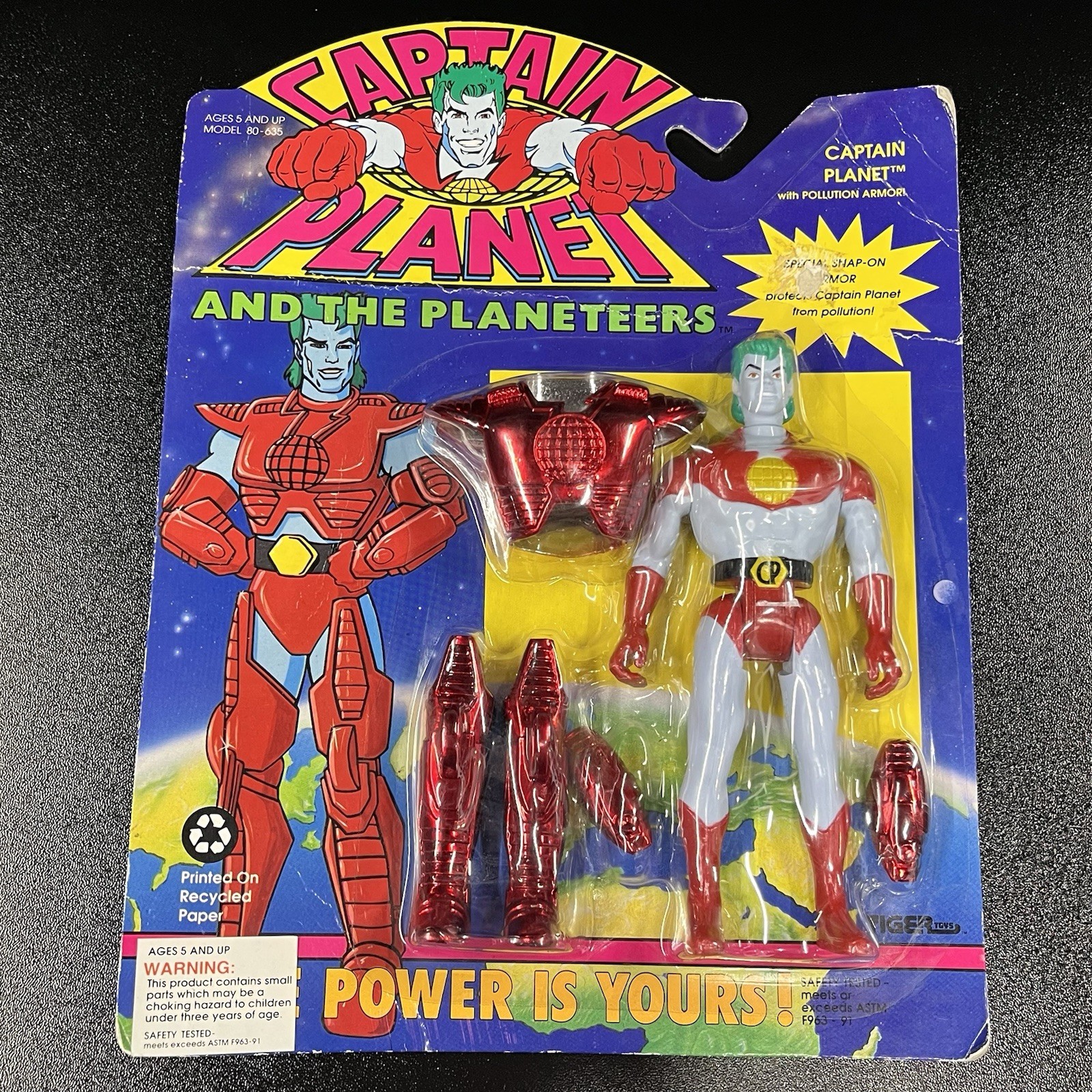 Vintage 1991 Captain Planet With Pollution Armor Tiger Toys Figure Sealed Carded