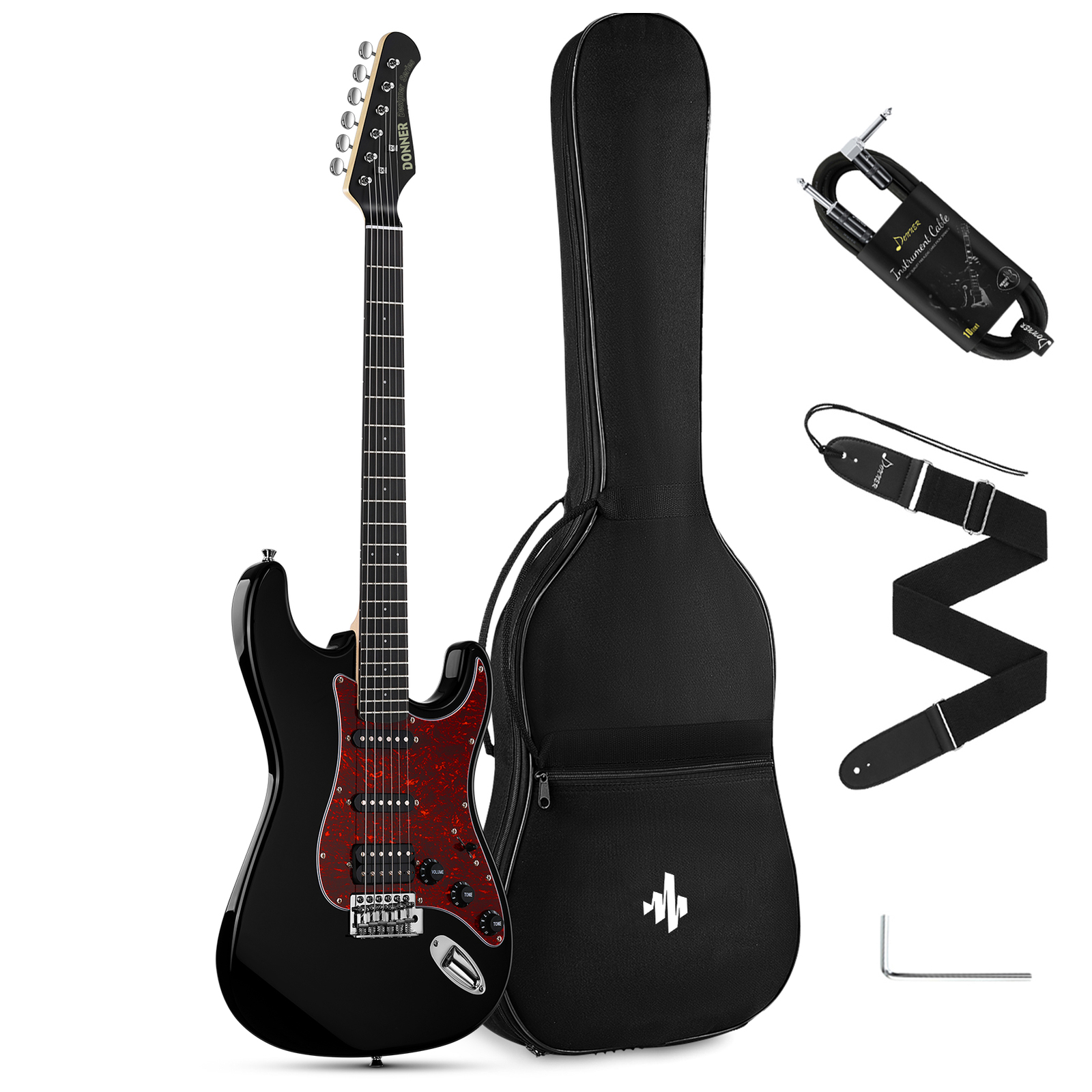 Donner DST-200 Electric Guitar HSS Pickup Solid Body With Bag Strap Tremolo Bar